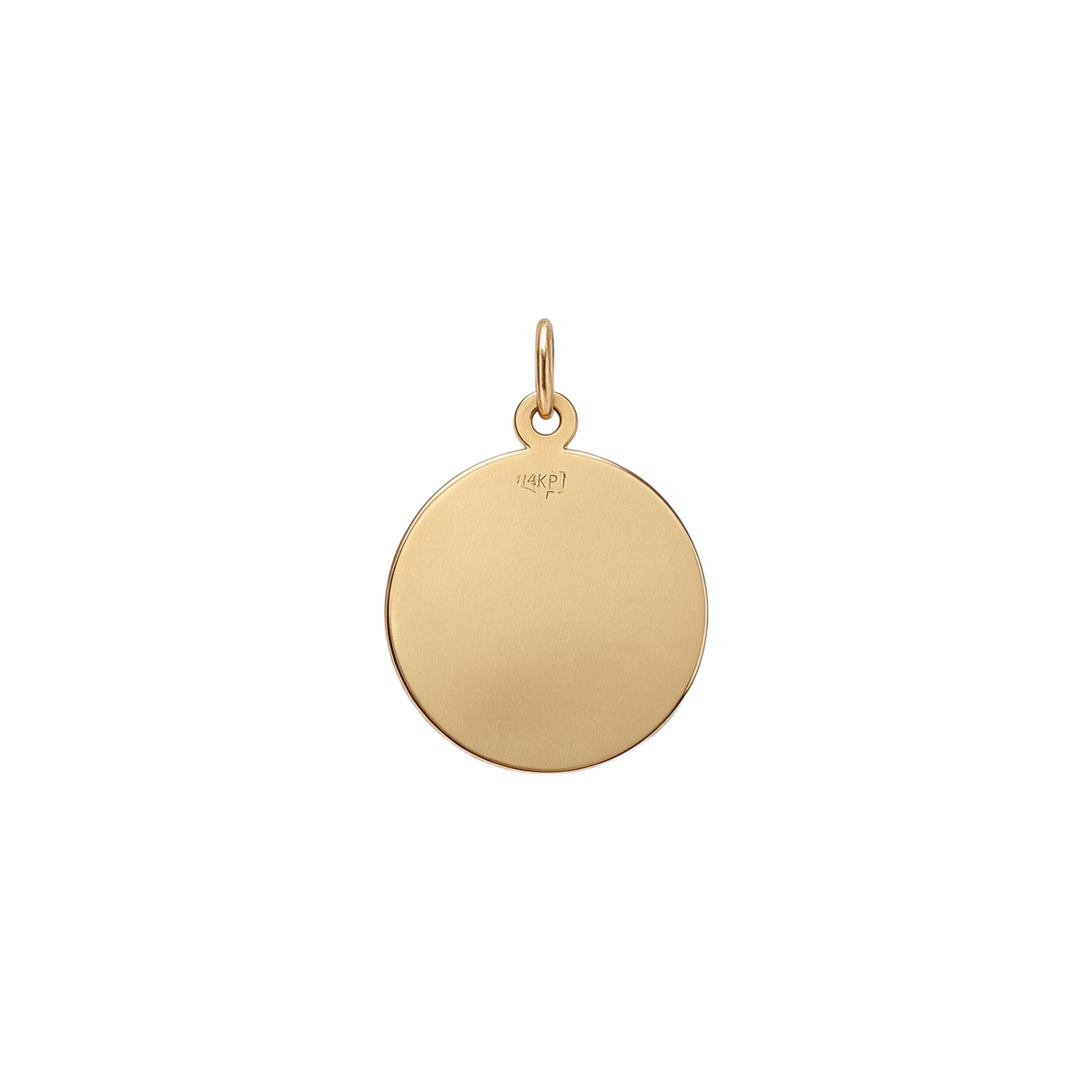 Back of 14k yellow gold Capricorn medallion charm, smooth polished surface ready for engraving