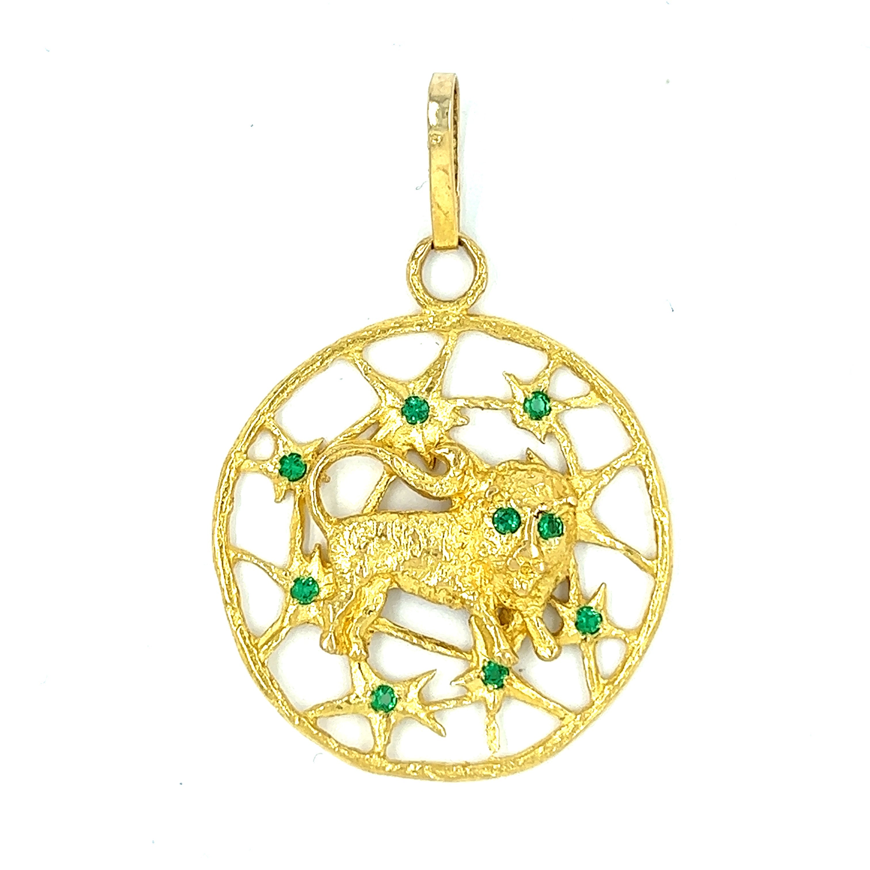 Vintage 22k Gold and Emerald Zodiac Leo Charm