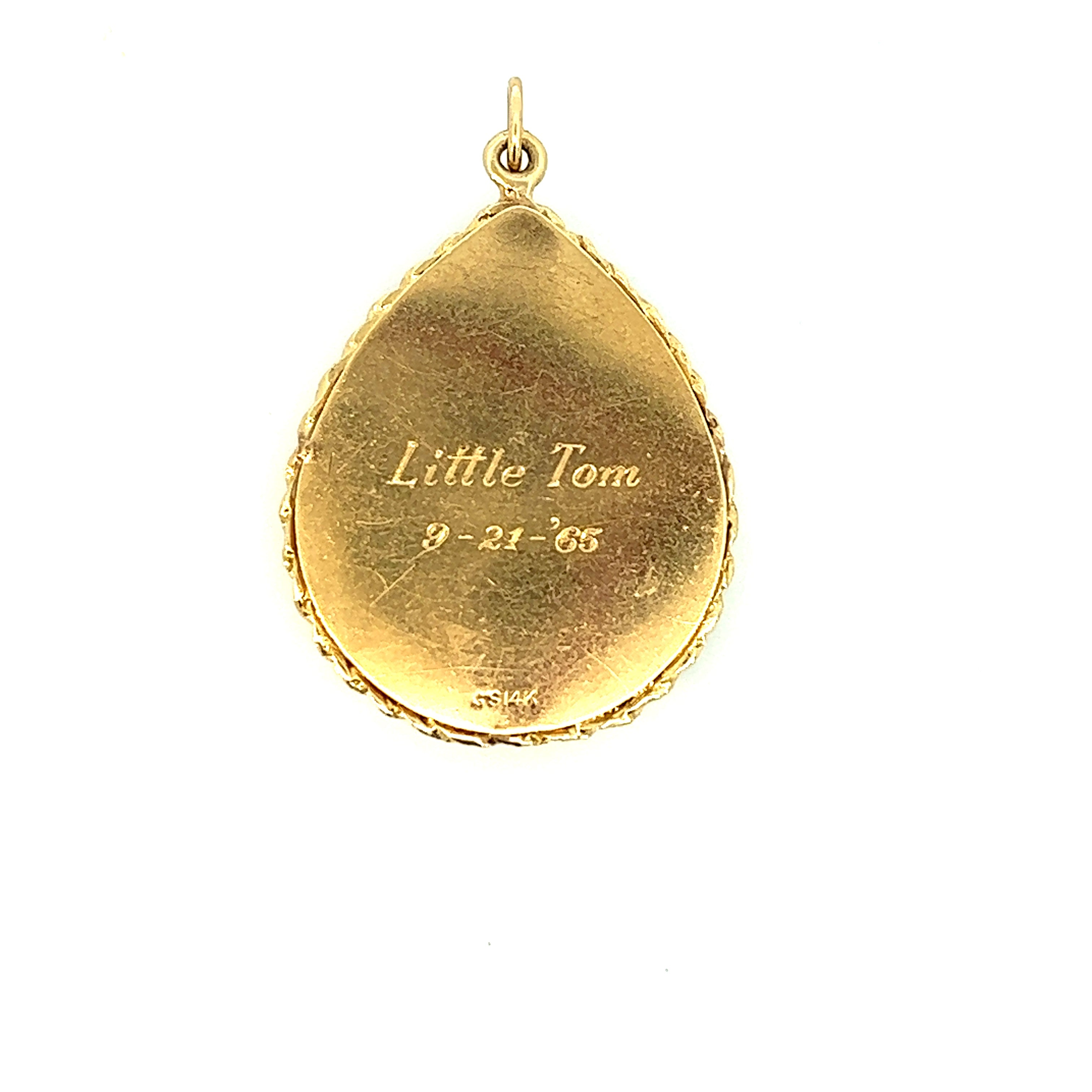 Vintage Diamond and Pearl Engraved Tear Drop 14k Gold Locket