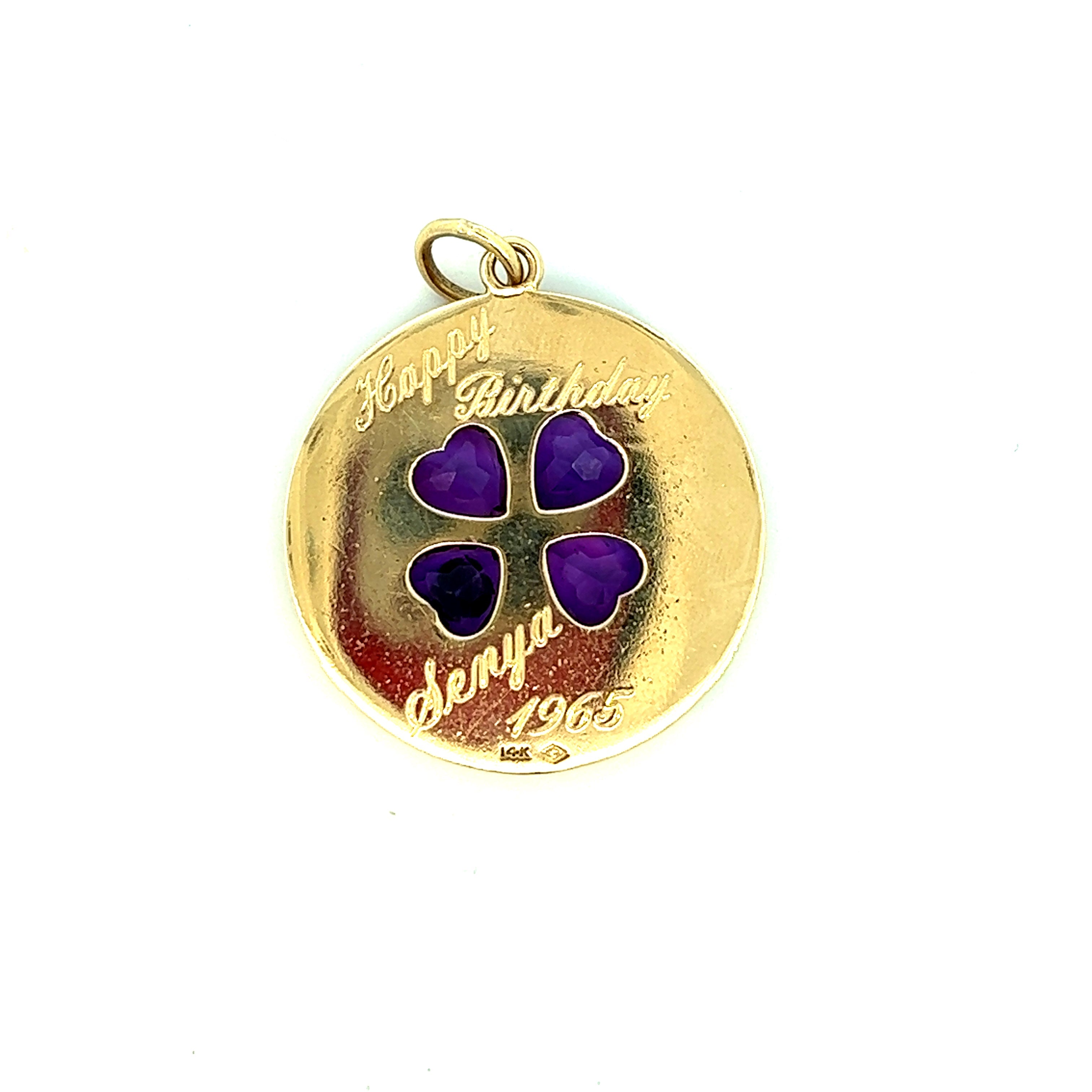 Vintage Amethyst Clover 14k Gold Charm