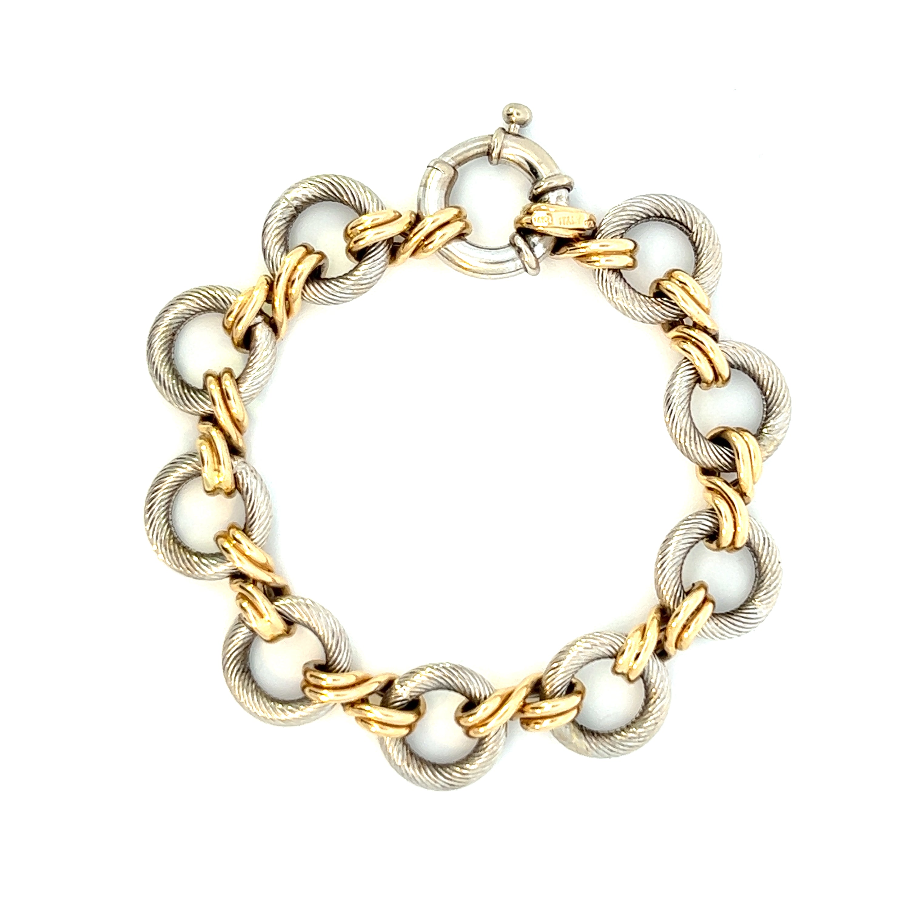 Vintage textured 14k White and Yellow Gold Bracelet