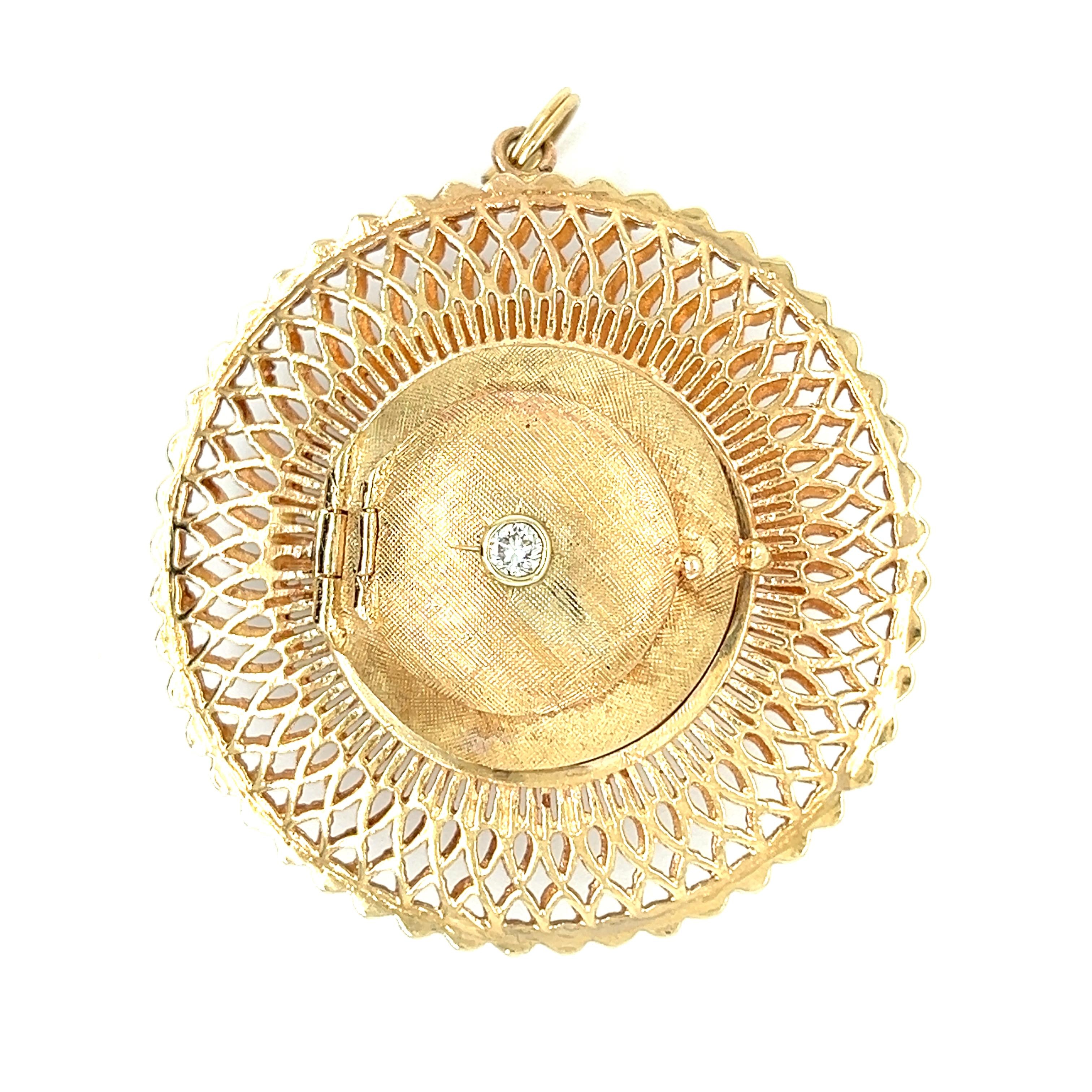 Vintage Two-Sided Circle Diamond 14k Gold Locket