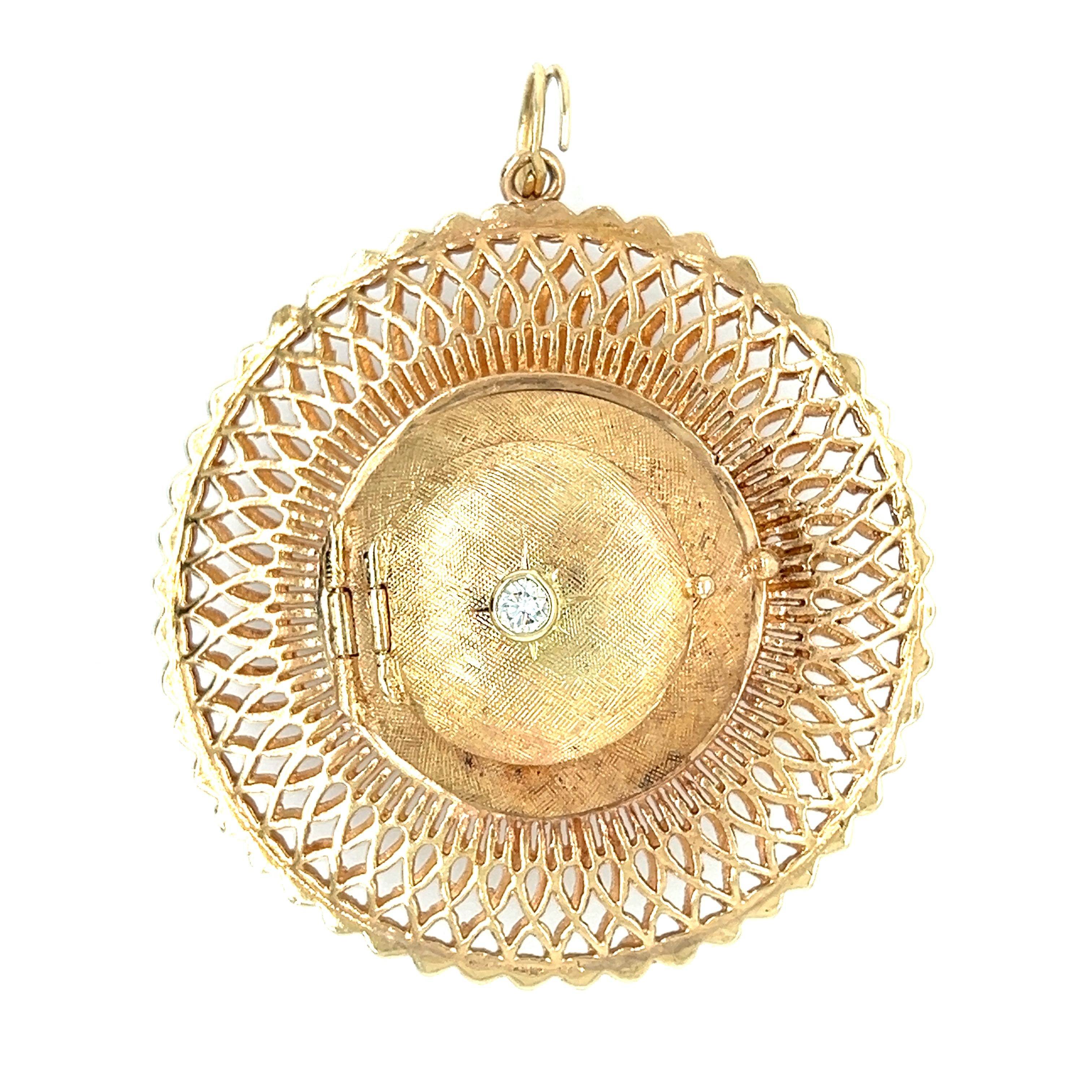 Vintage Two-Sided Circle Diamond 14k Gold Locket