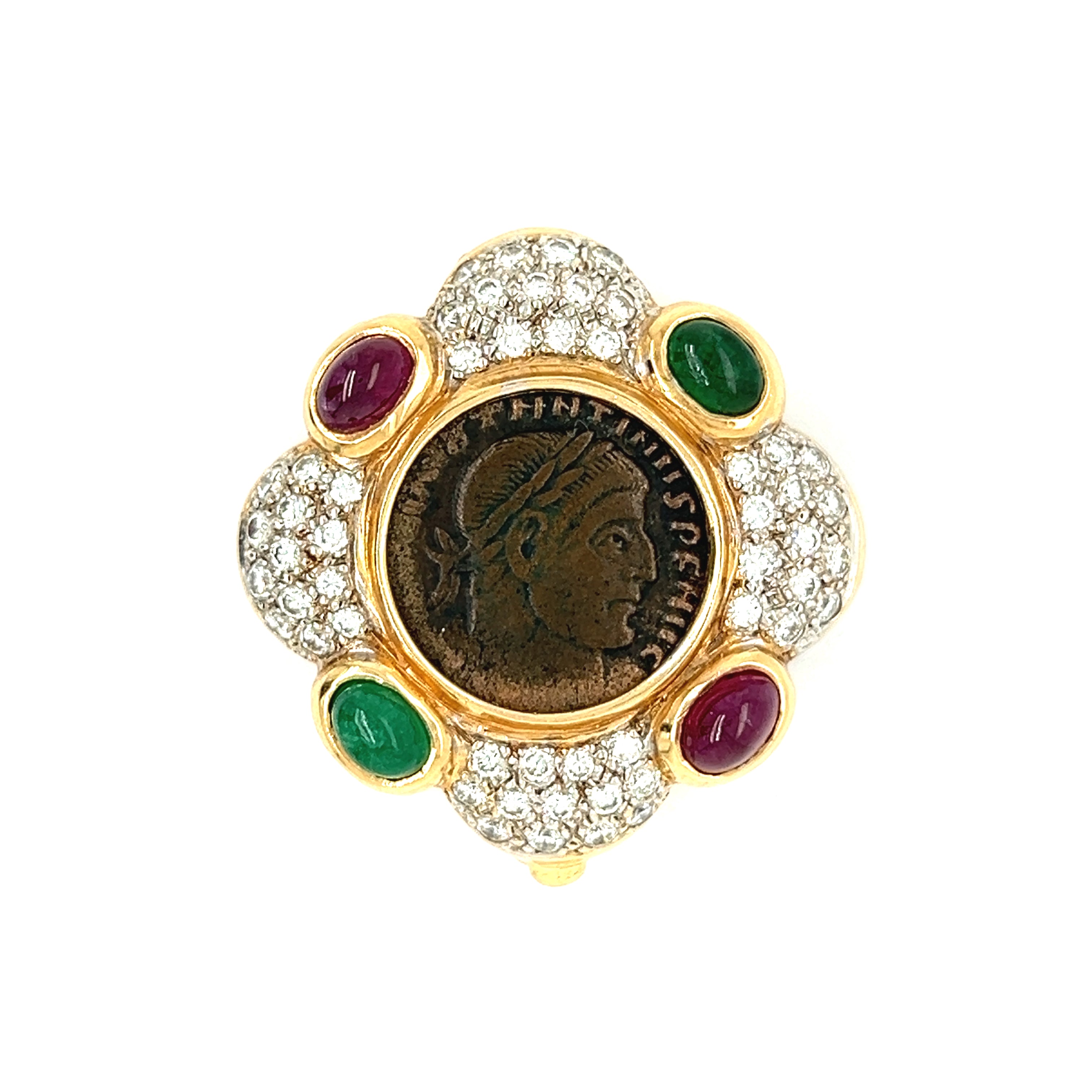 Colgante de moneda de oro de 14 k con diamantes antiguos