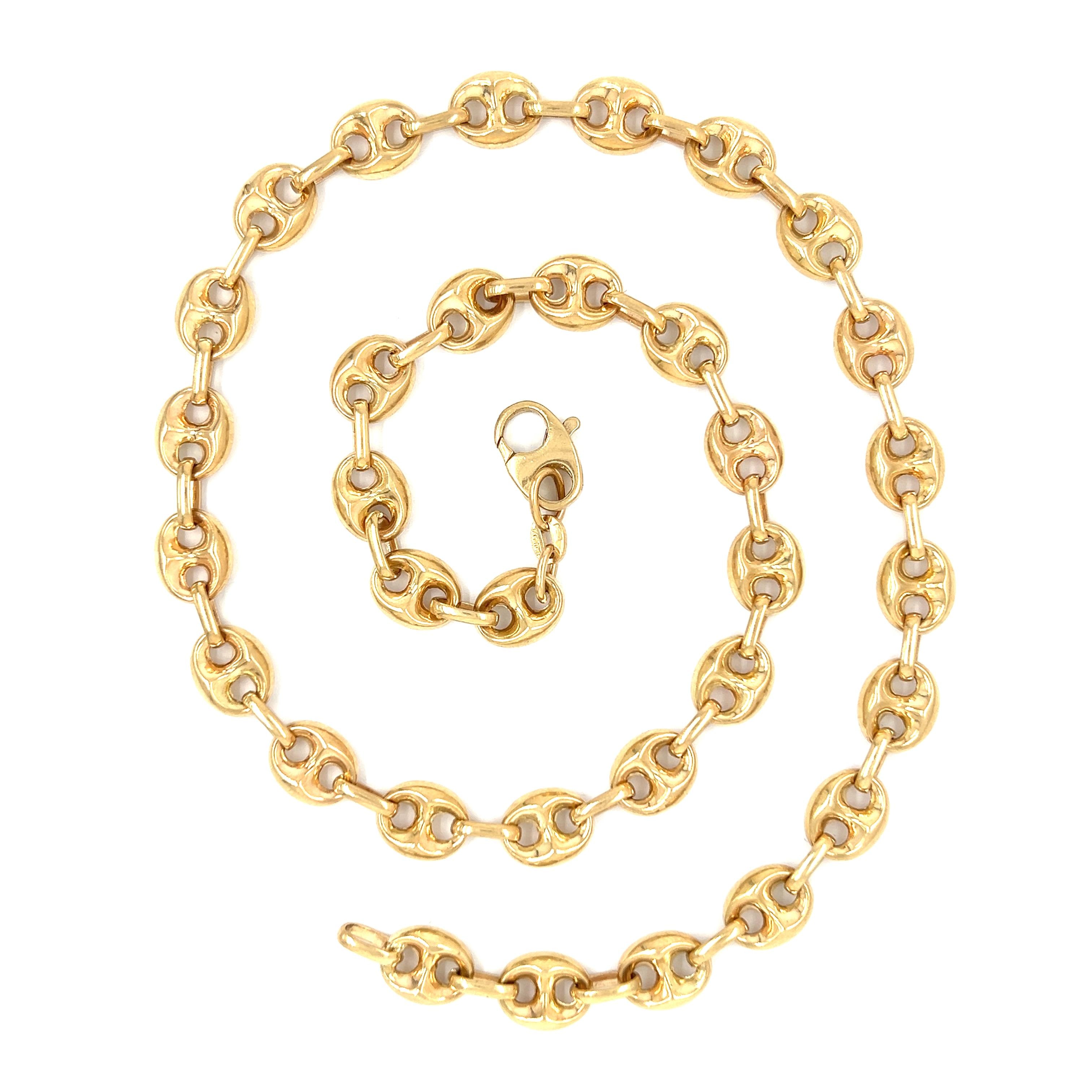 Vintage Puffed Mariner-Linked 14k Gold Chain 15.5"