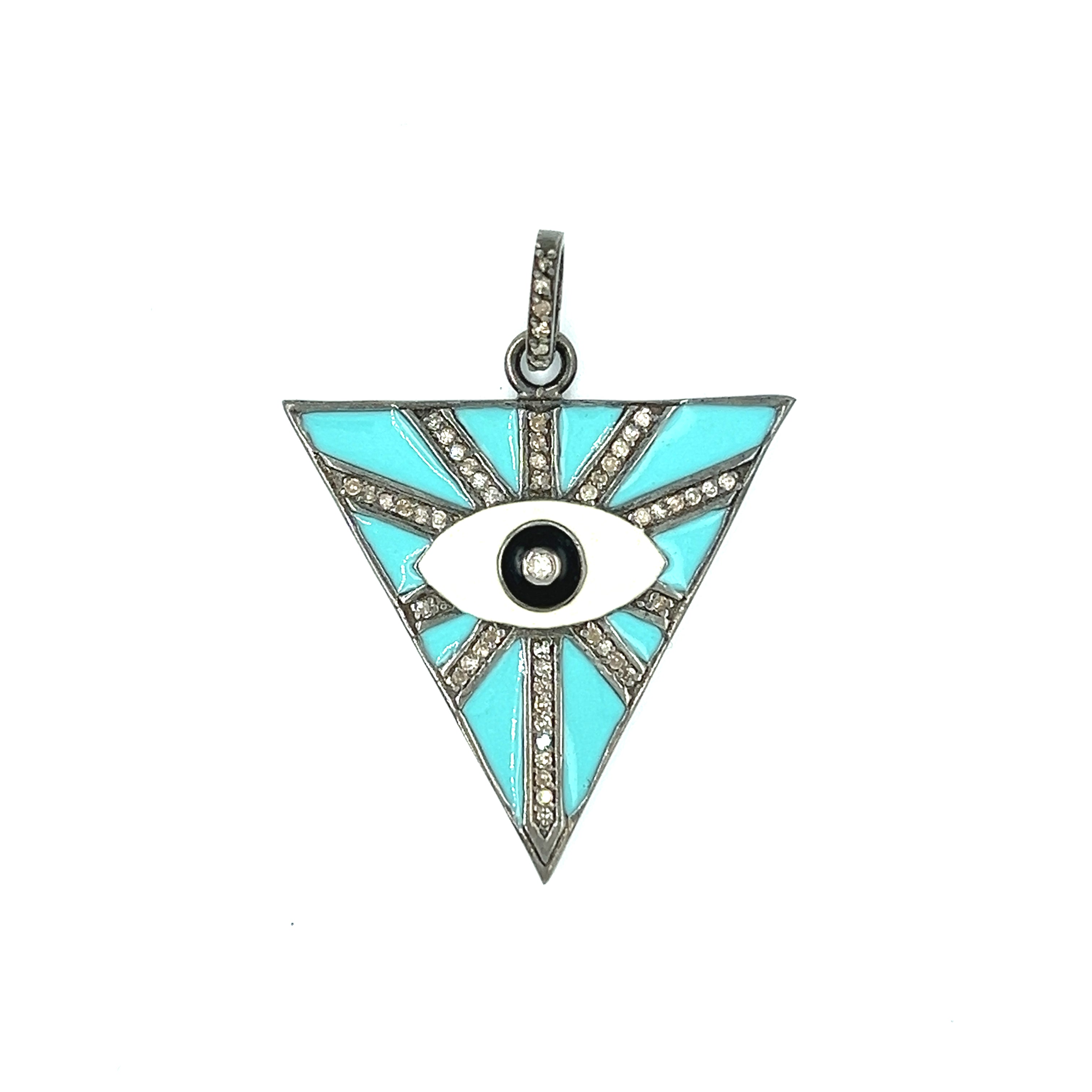 Vintage Silber und Emaille Evil Eye Dreieck Charm