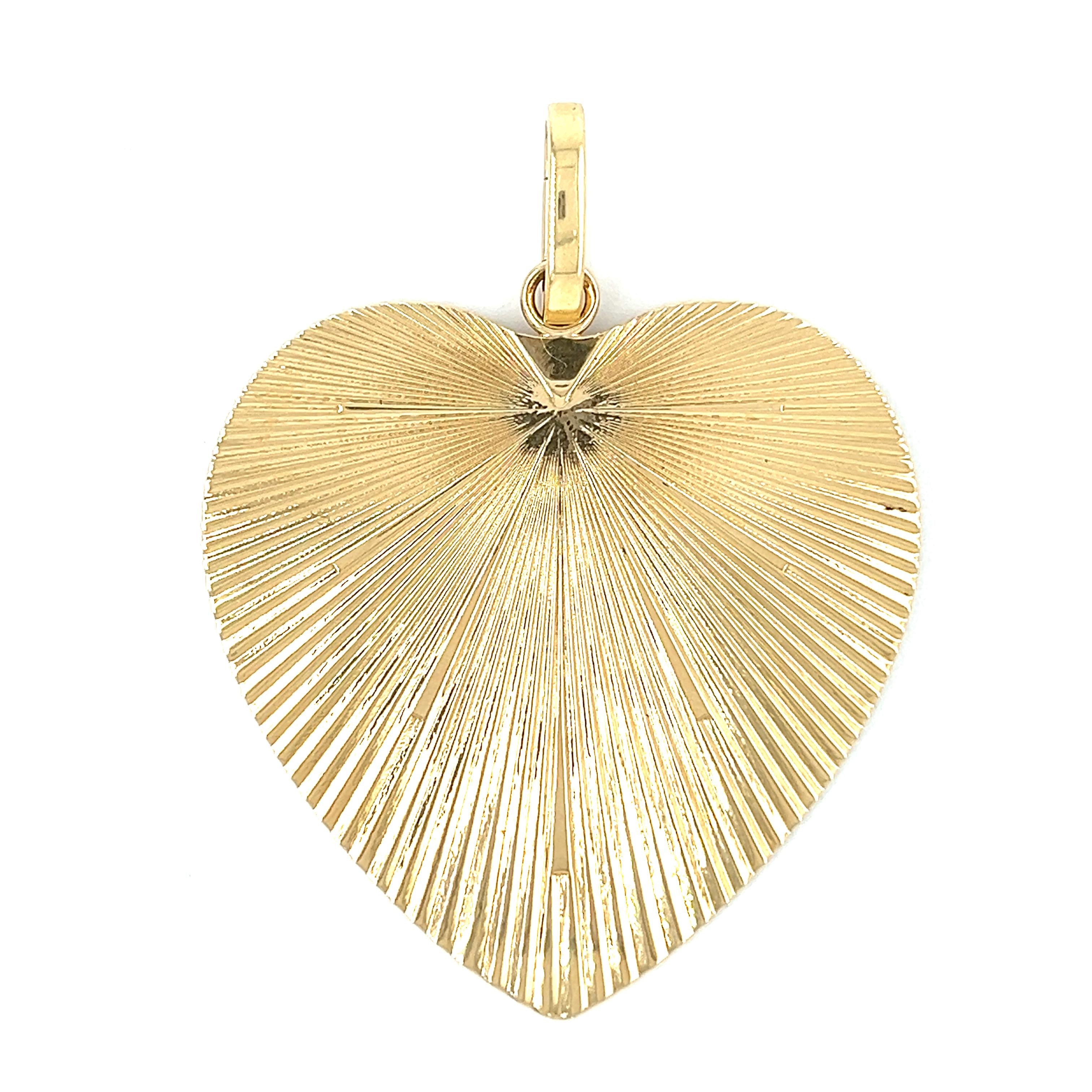 Vintage Inspired XL Engine-Turned 14k Gold Heart Pendant