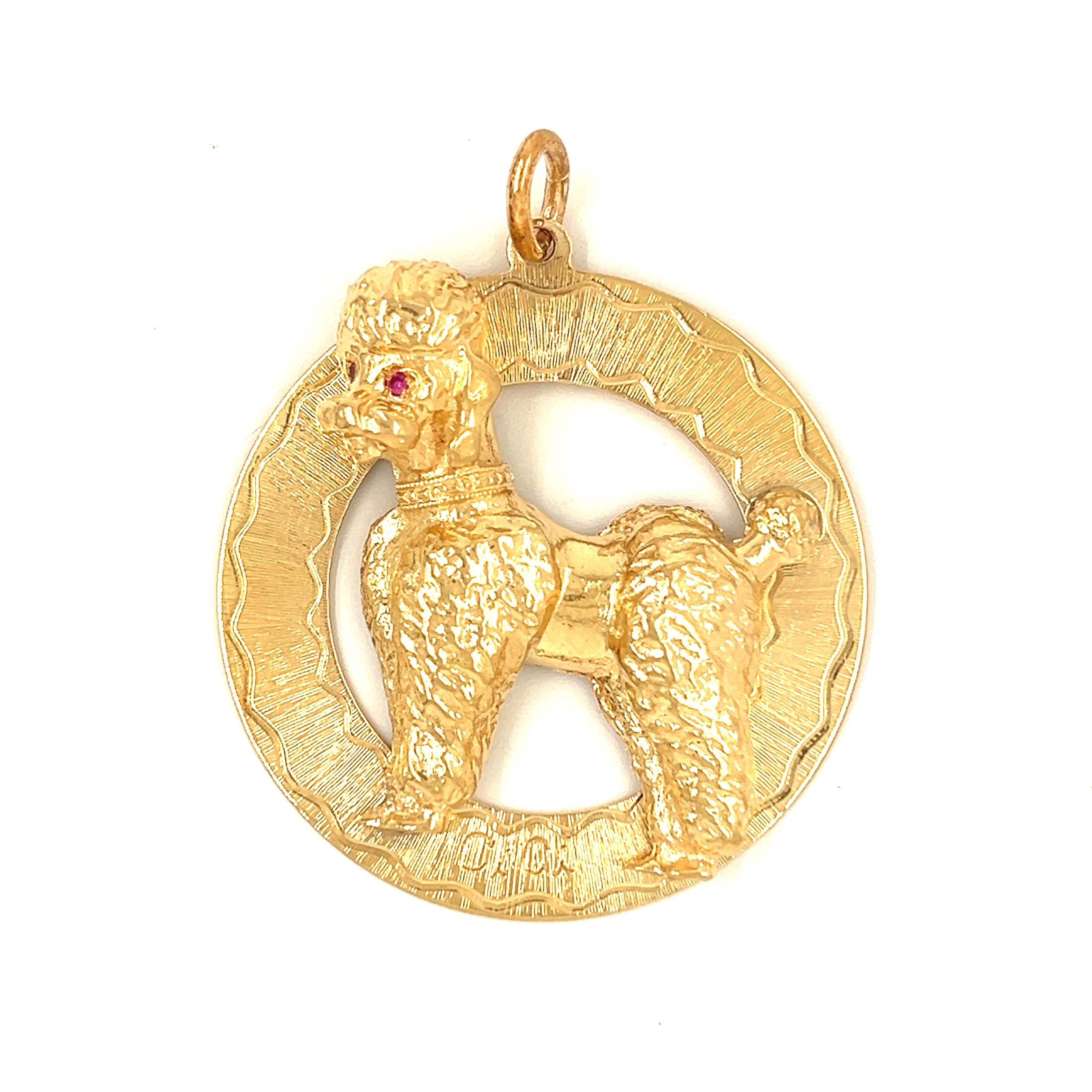 Vintage Ruby Poodle 14k Gold Charm