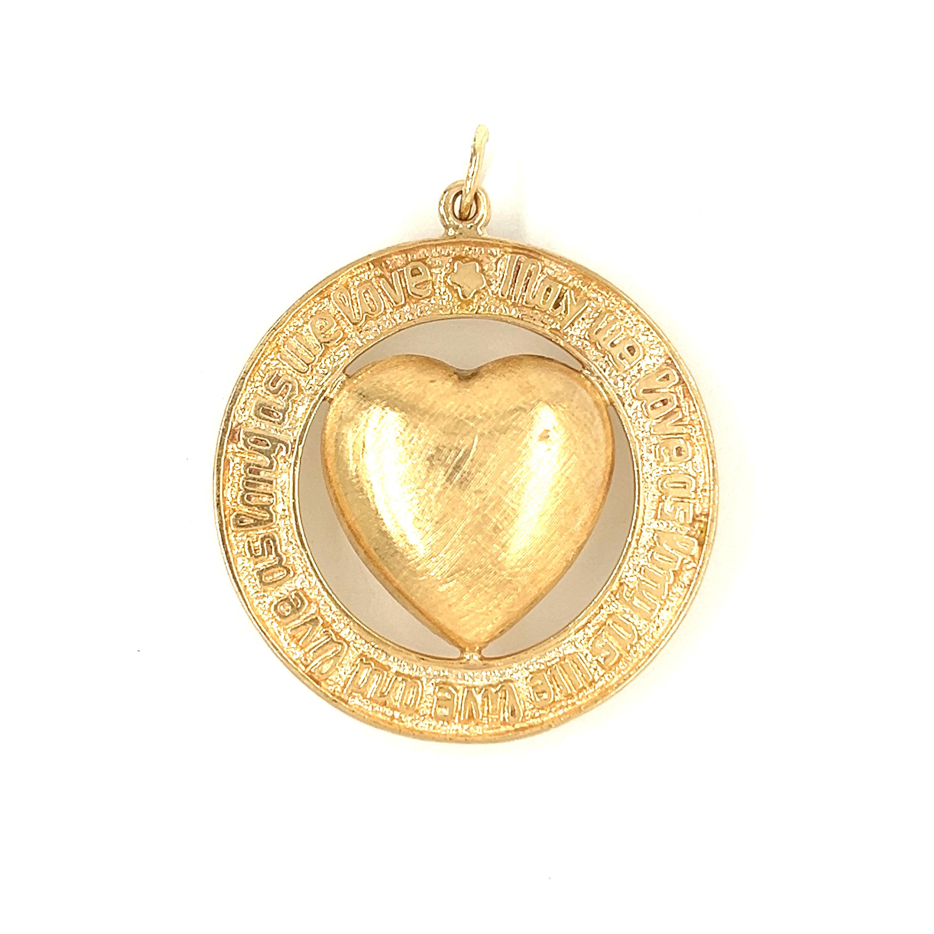 Vintage Solid Heart with Circled Inscription 14k Gold Charm