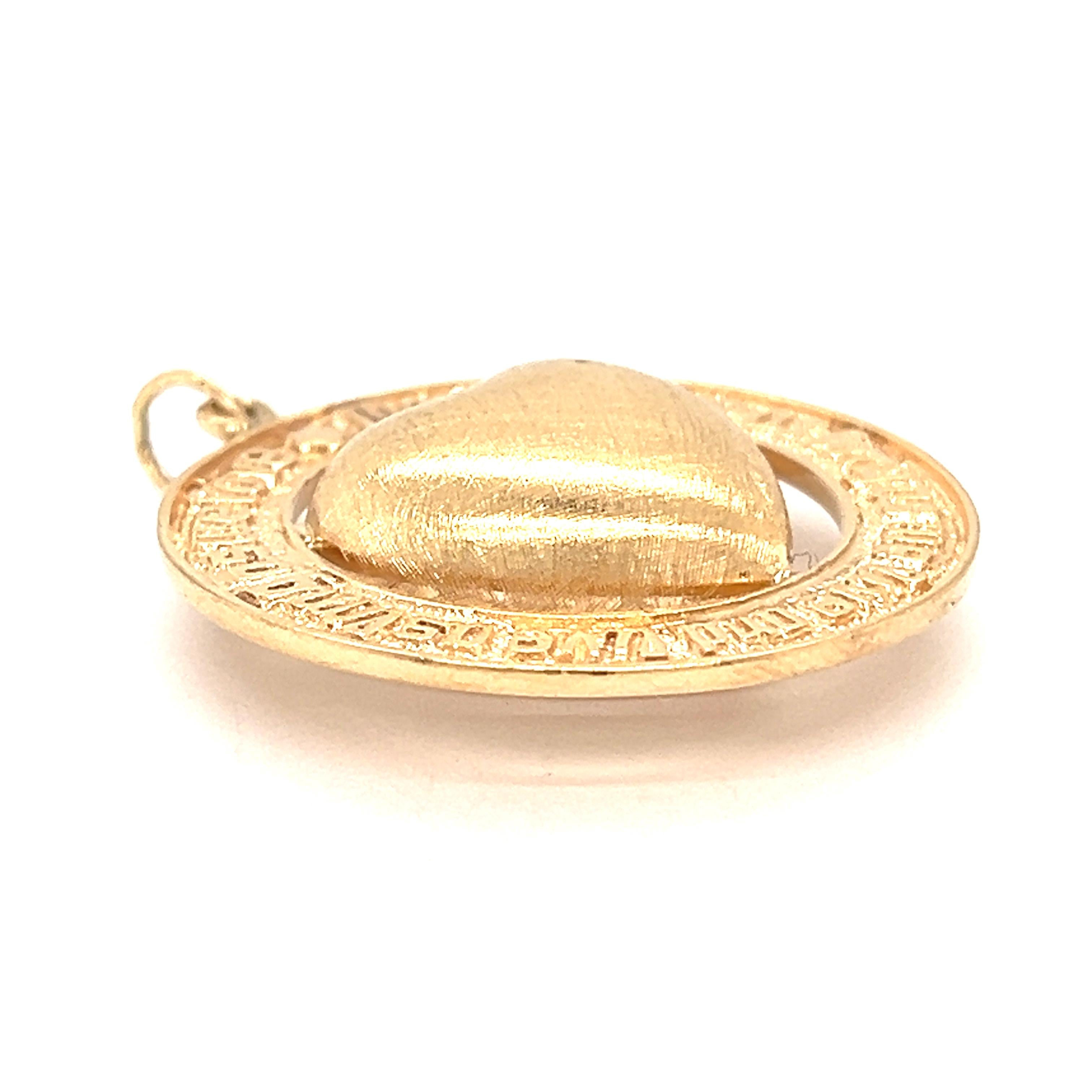 Vintage Solid Heart with Circled Inscription 14k Gold Charm