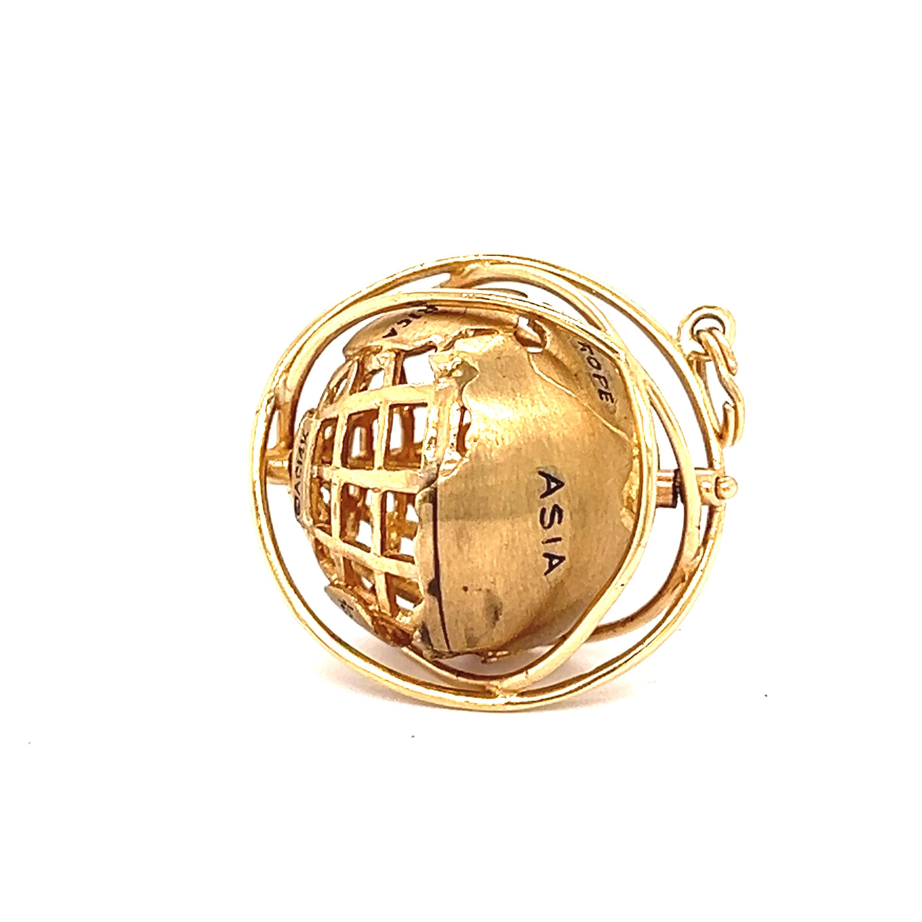 Vintage Rotating Globe 14K Gold Charm