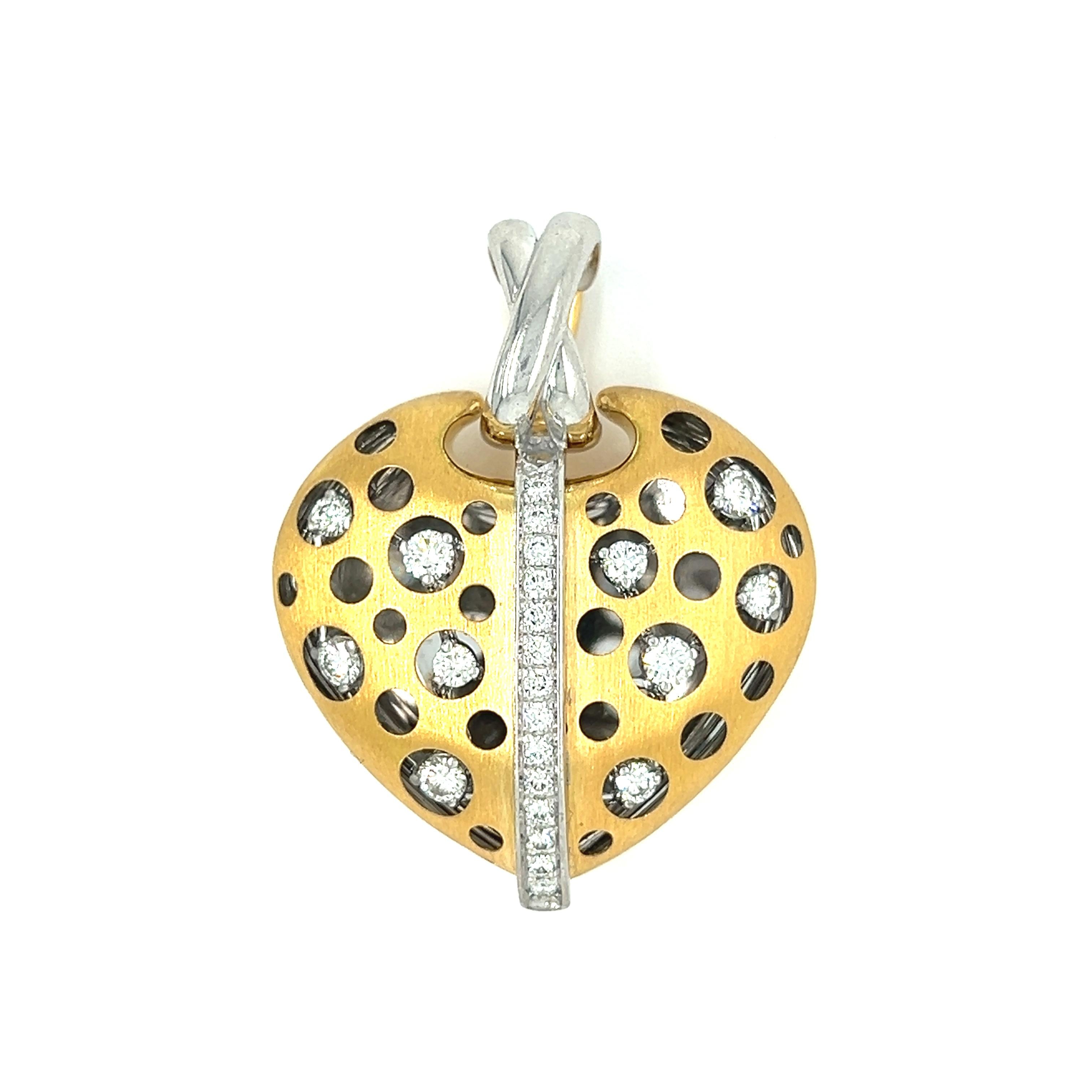 Vintage 18k White and Yellow Gold Diamond Heart Pendant