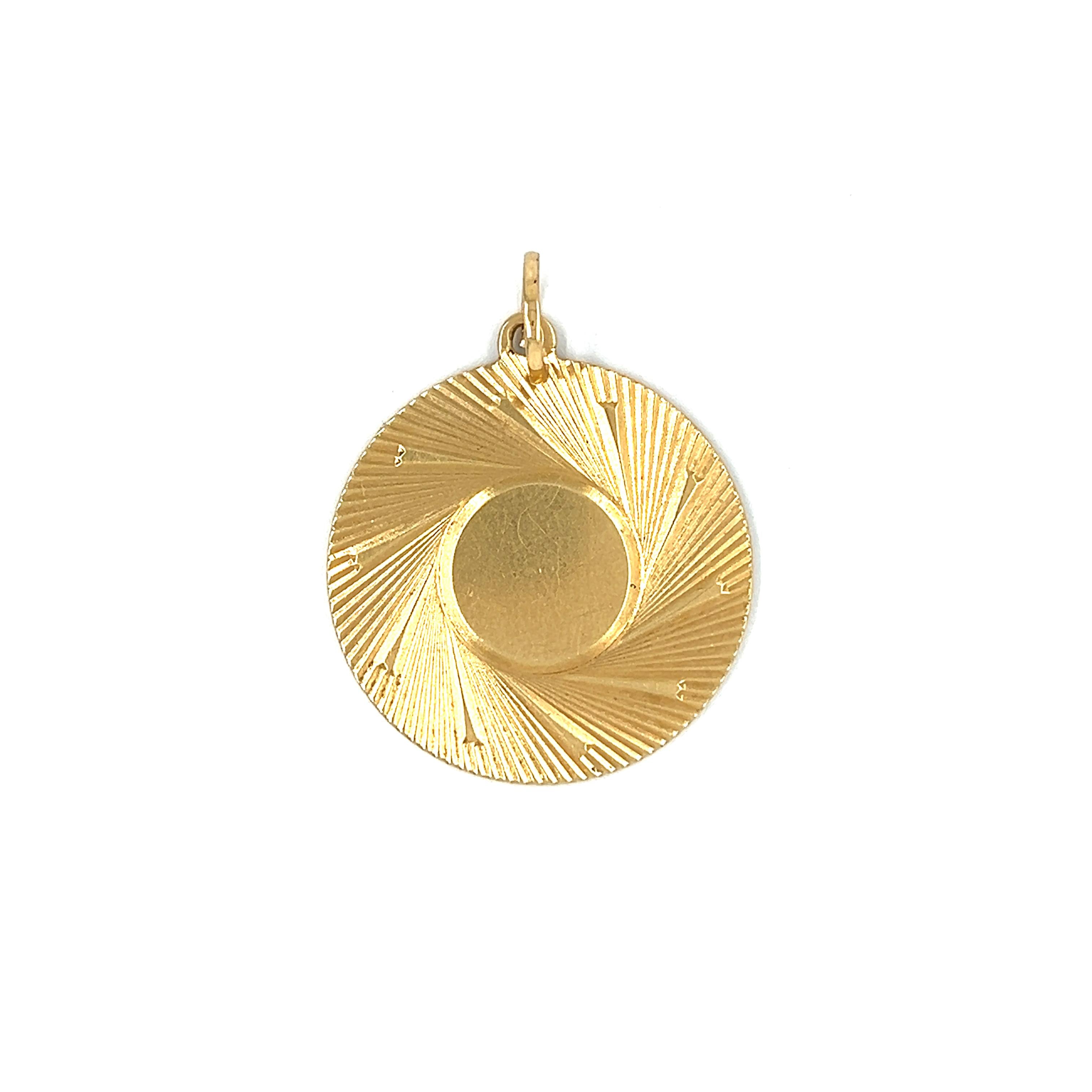 Vintage Engine-Turned Circle 14k Gold Charm