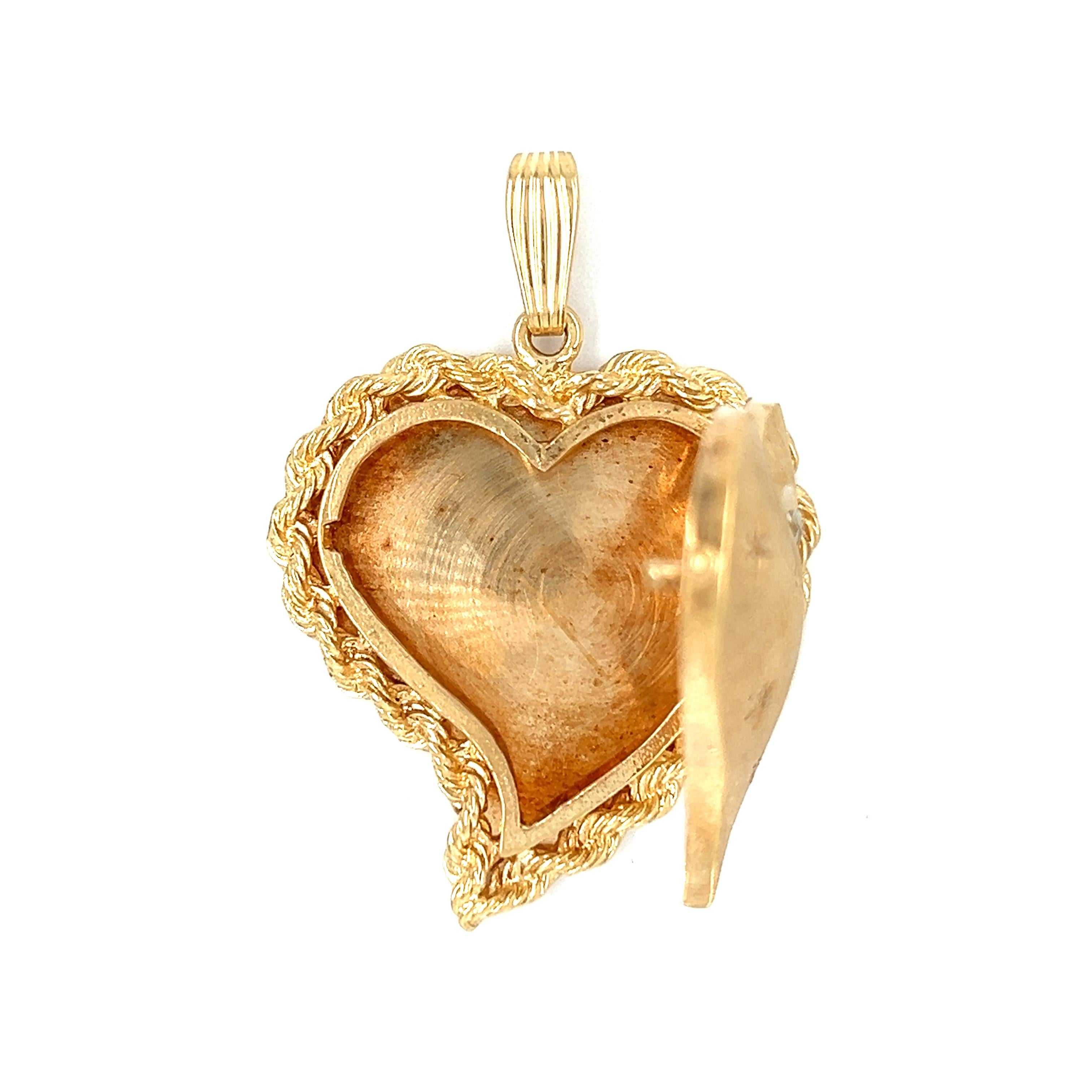 Vintage Heart with Diamond Moon 14k Gold Locket Pendant