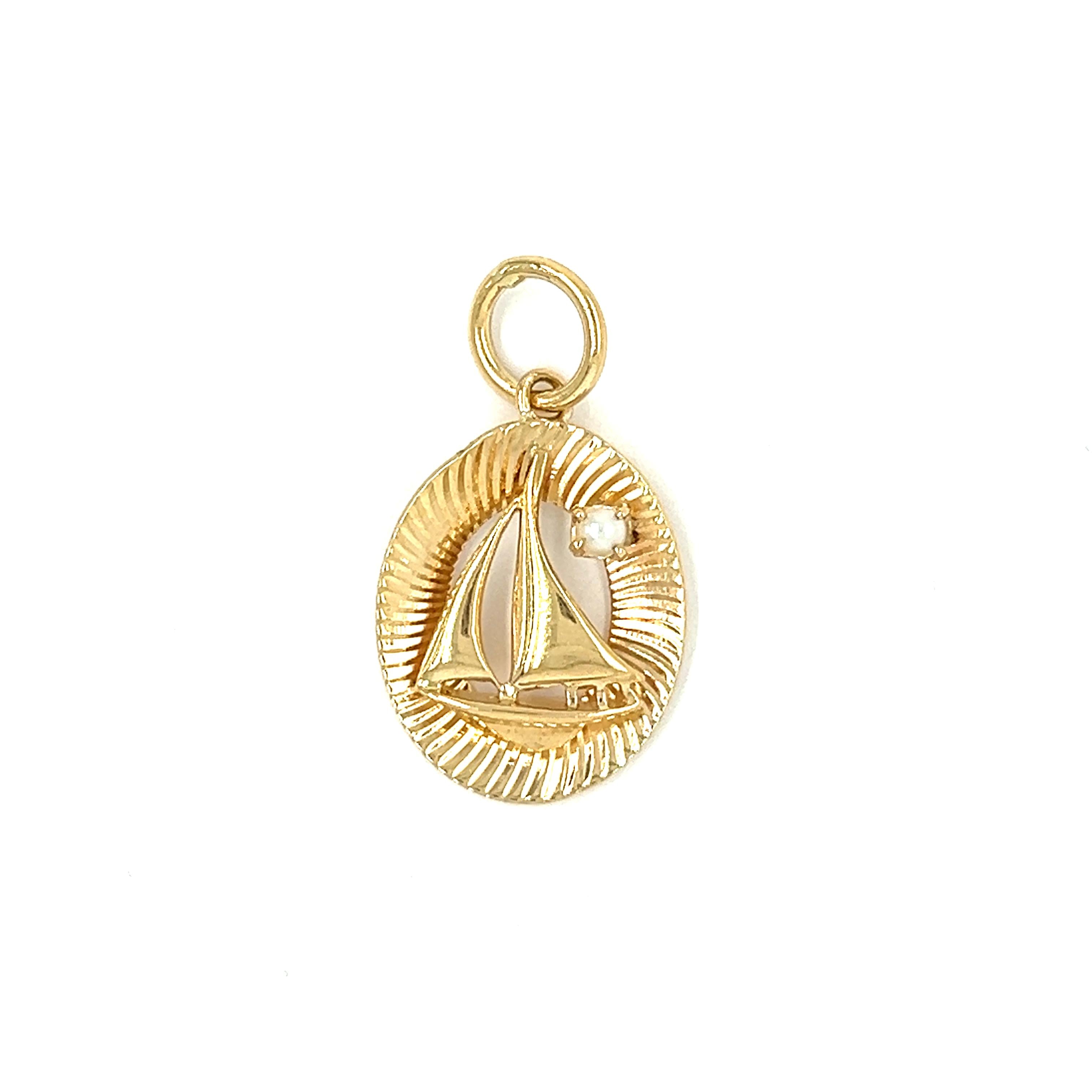 Vintage Pearl Sail Boat 14k Gold Charm