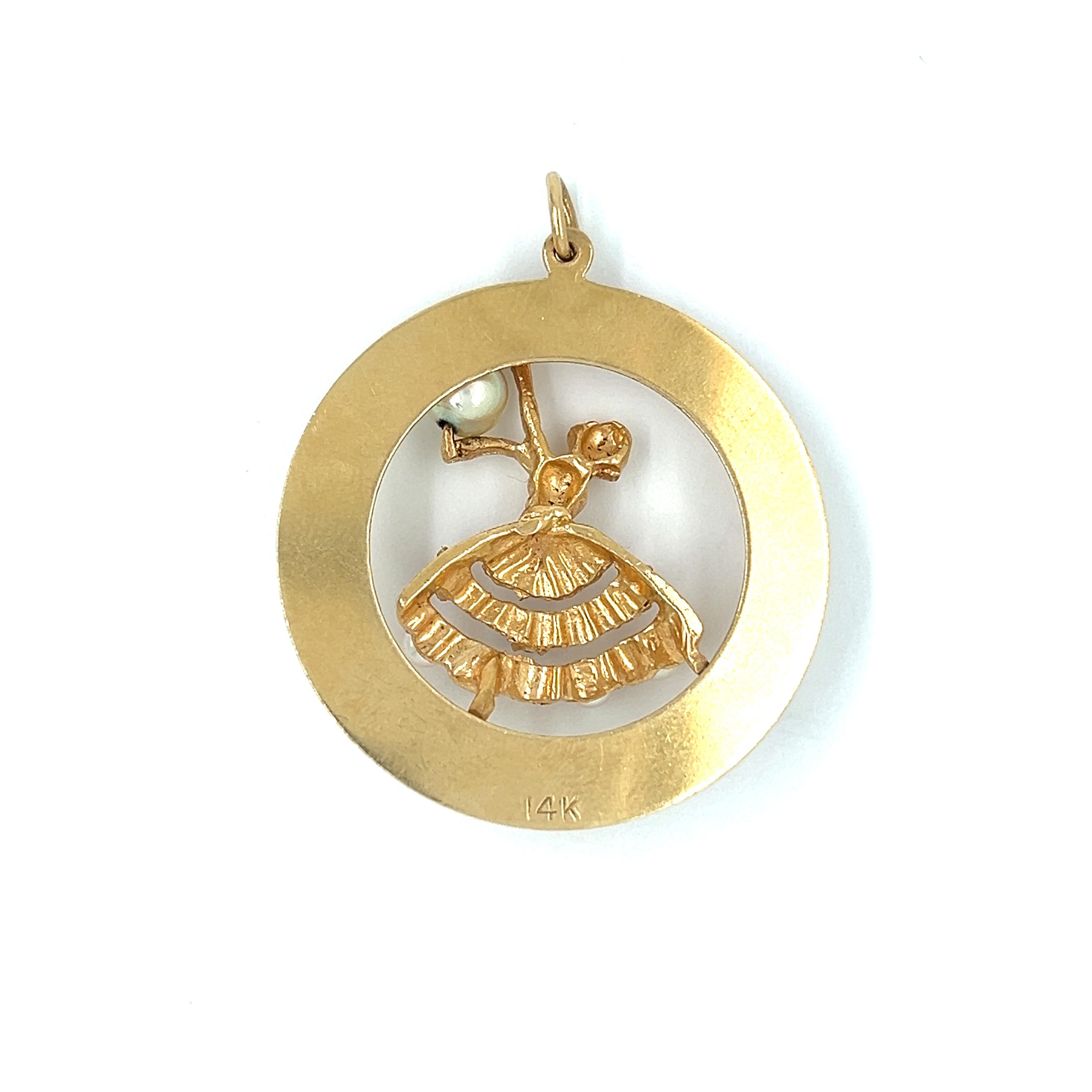 Vintage Multi Gem Dancer 14k Gold Charm