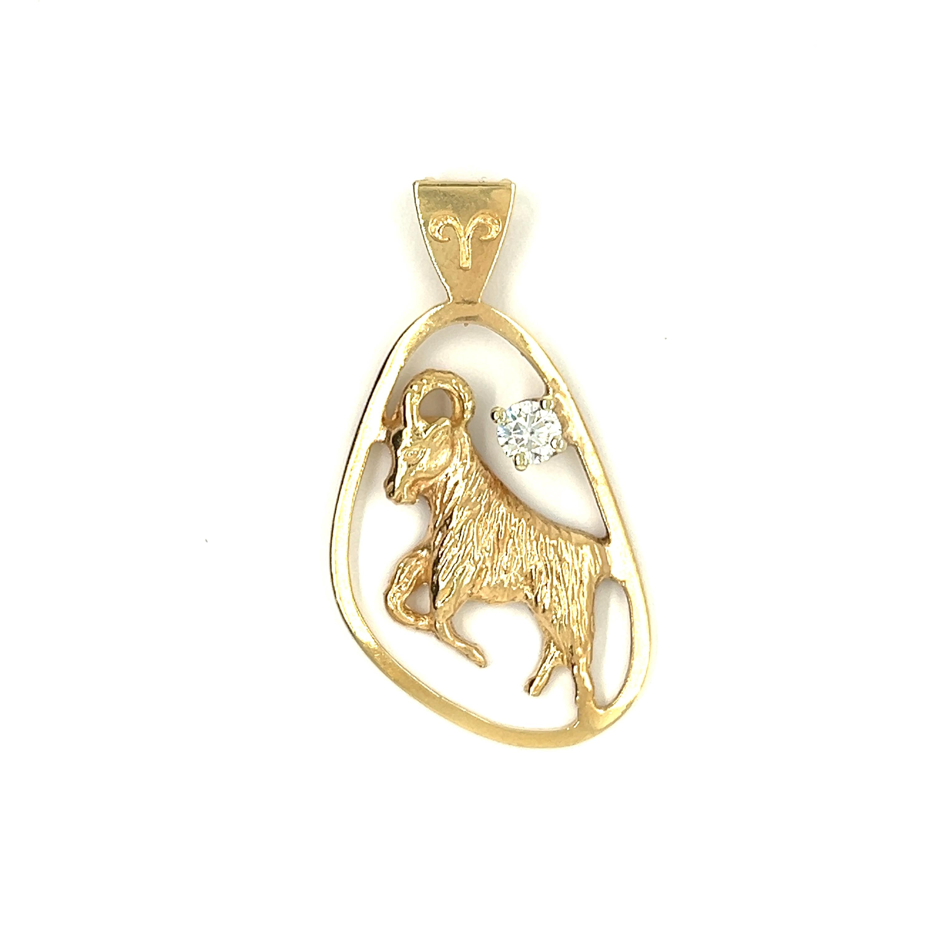 Vintage Diamond Zodiac Aries 14k Gold Charm