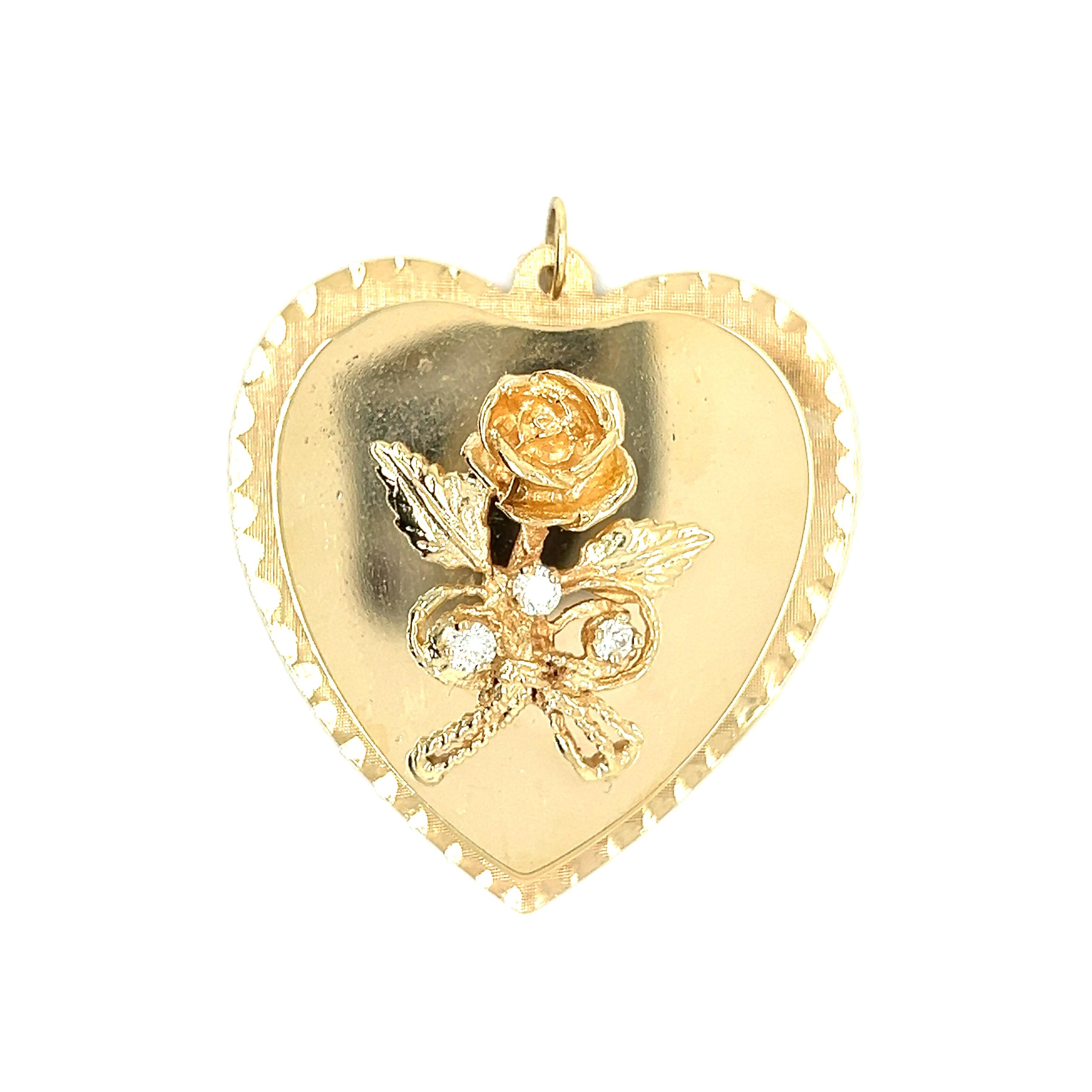 Vintage Diamond Two-Tier Floral Heart 14k Gold Charm