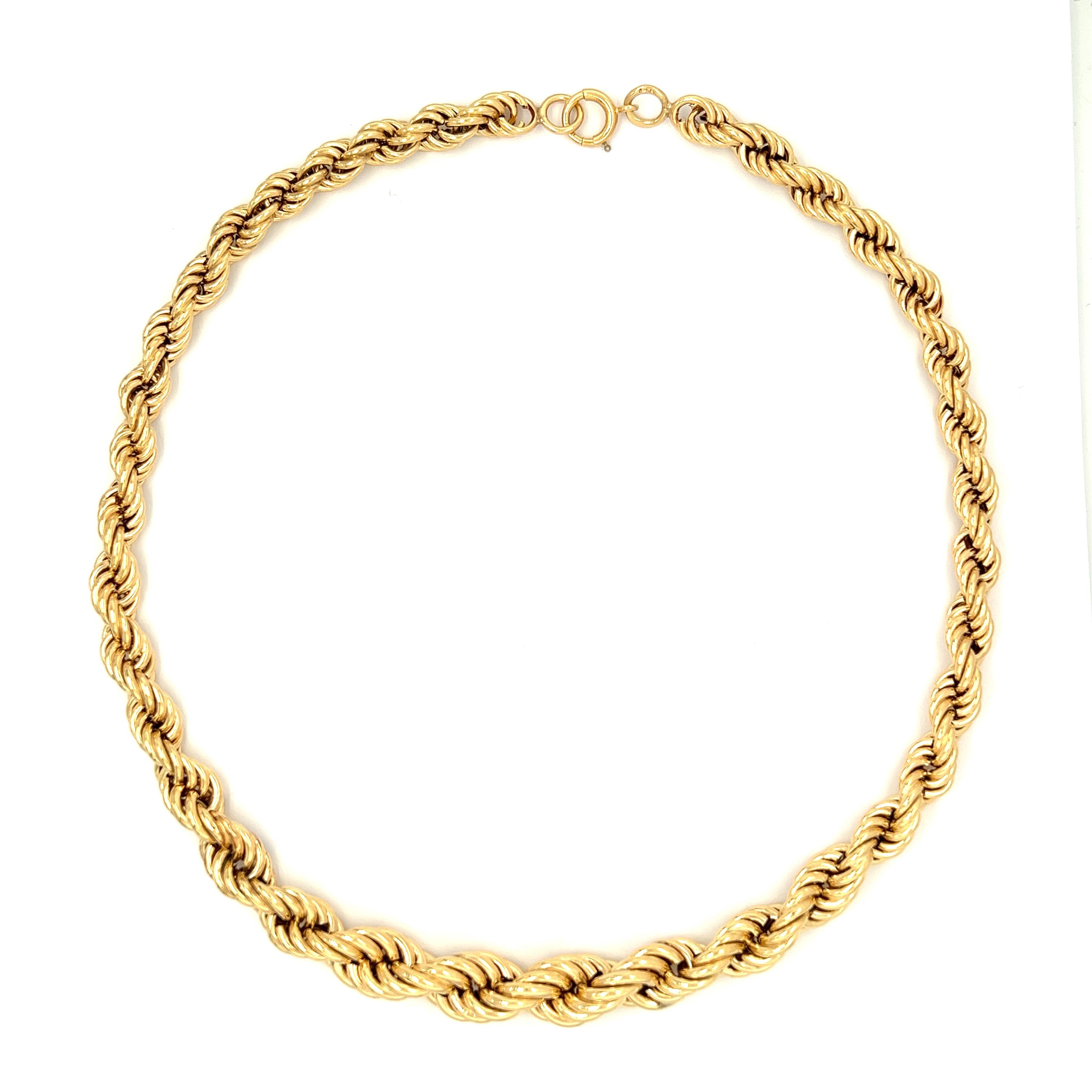 Vintage 15.5" Graduated Rope 14k Gold Chain