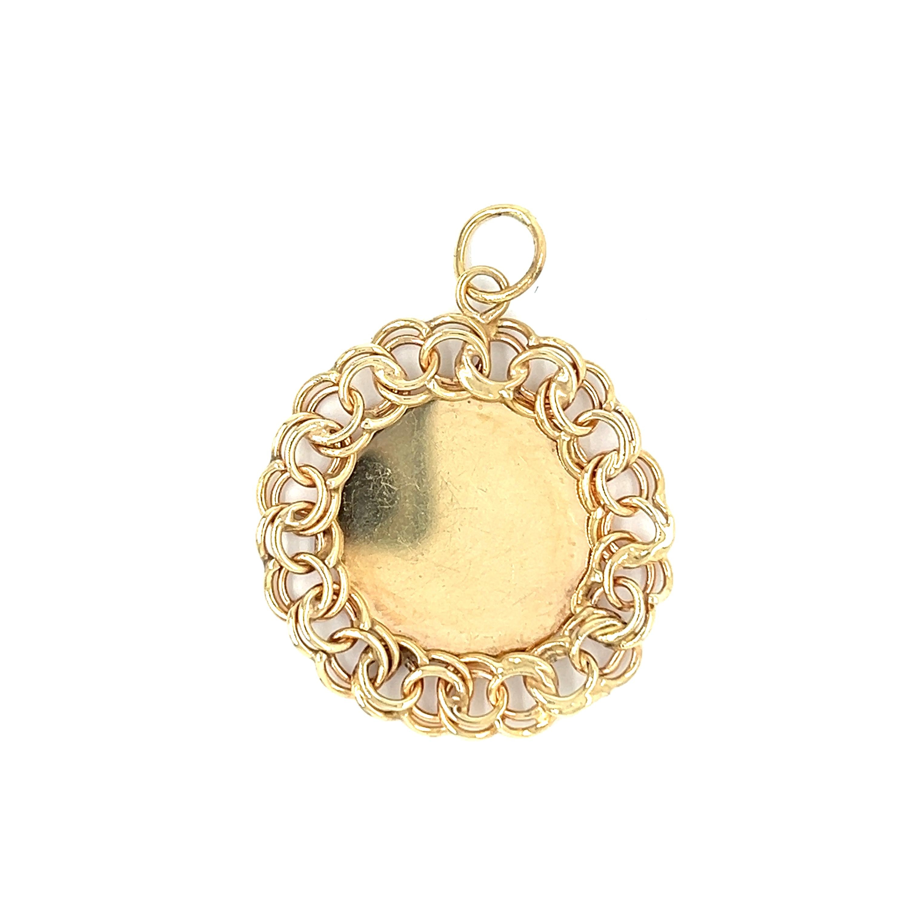 Vintage Engine-Turned Circle 14k Gold Charm