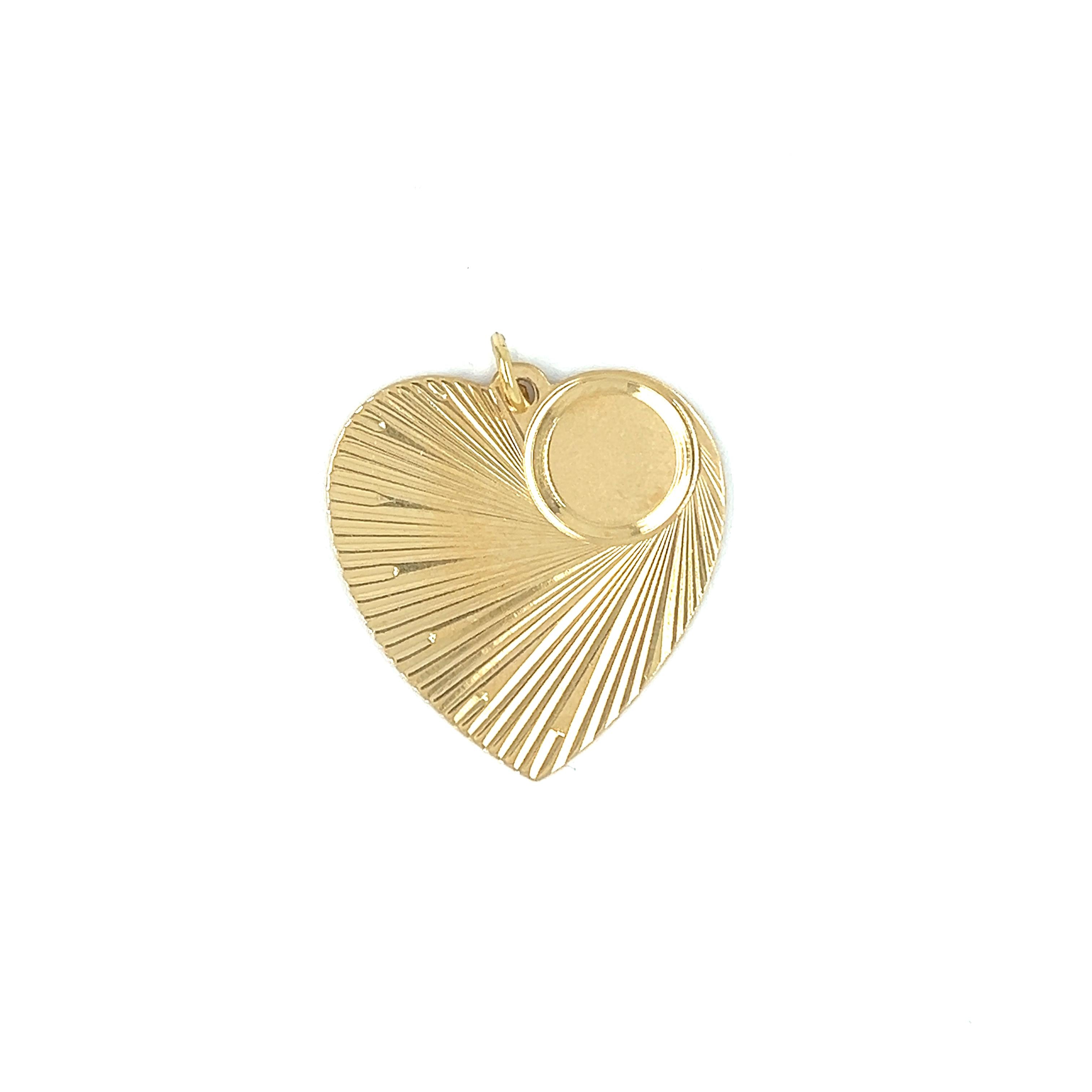 Vintage Engine-Turned Heart 14k Gold Charm