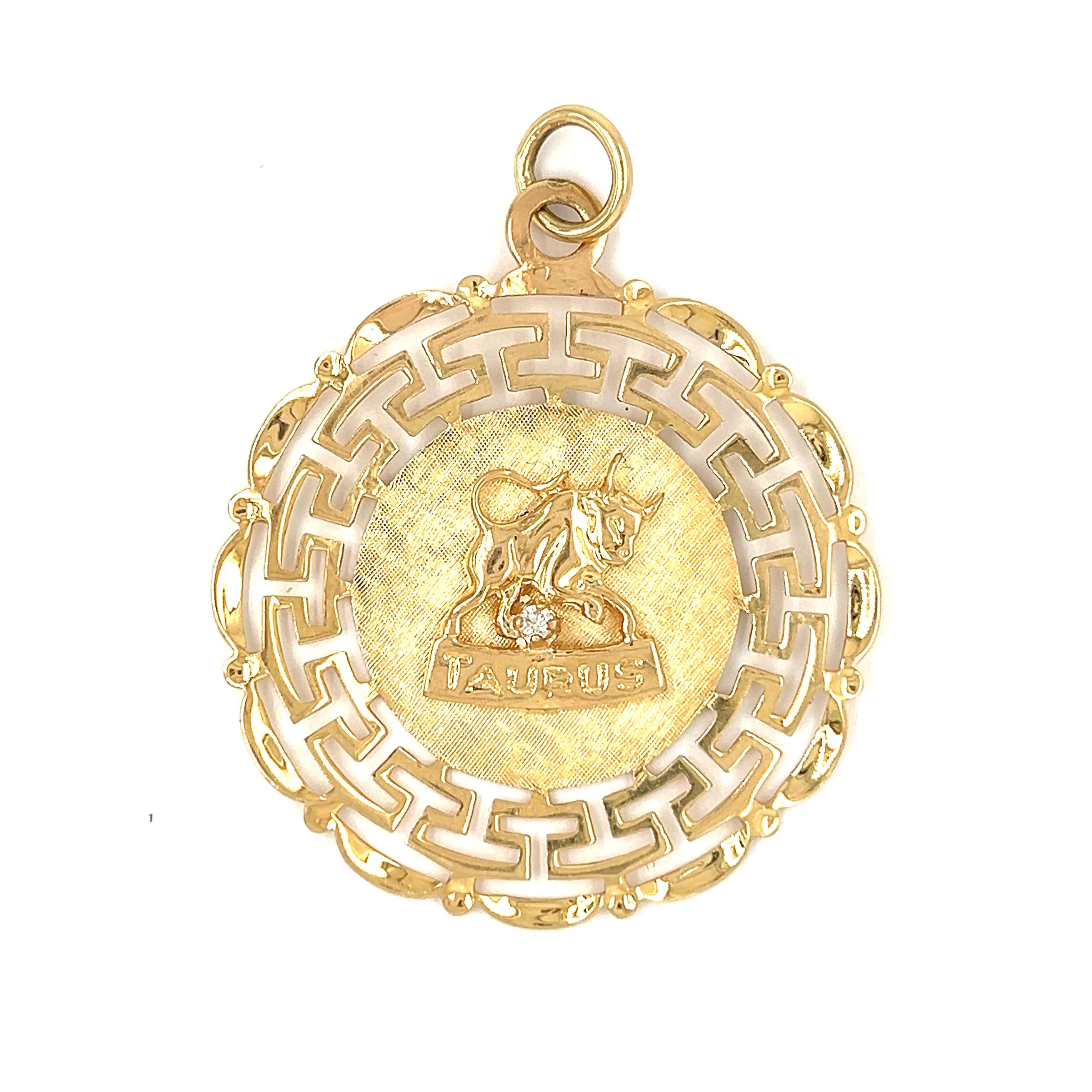 Vintage Zodiac Taurus w/Diamond 14k Gold Charm