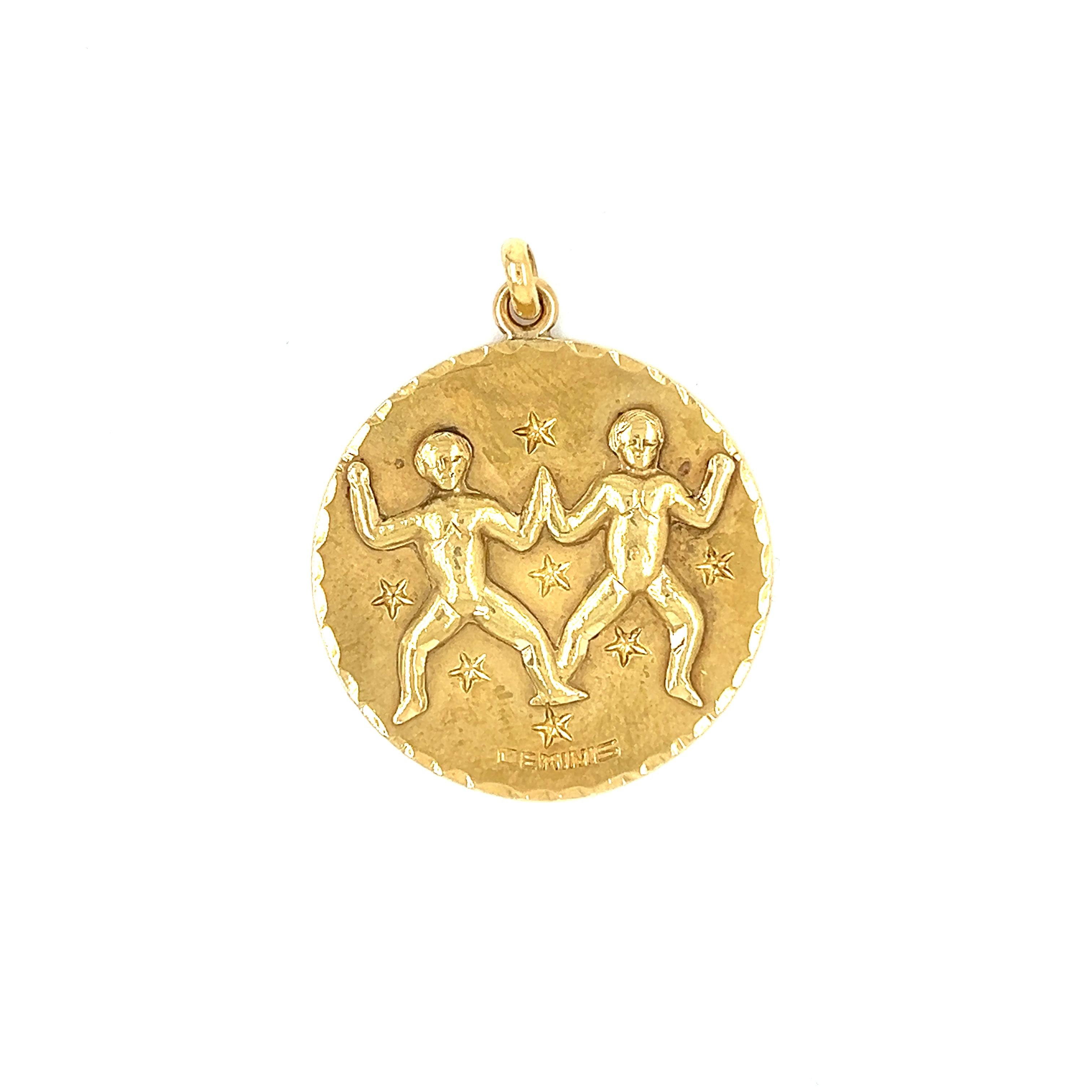 Vintage Zodiac Gemini 14k Gold Charm