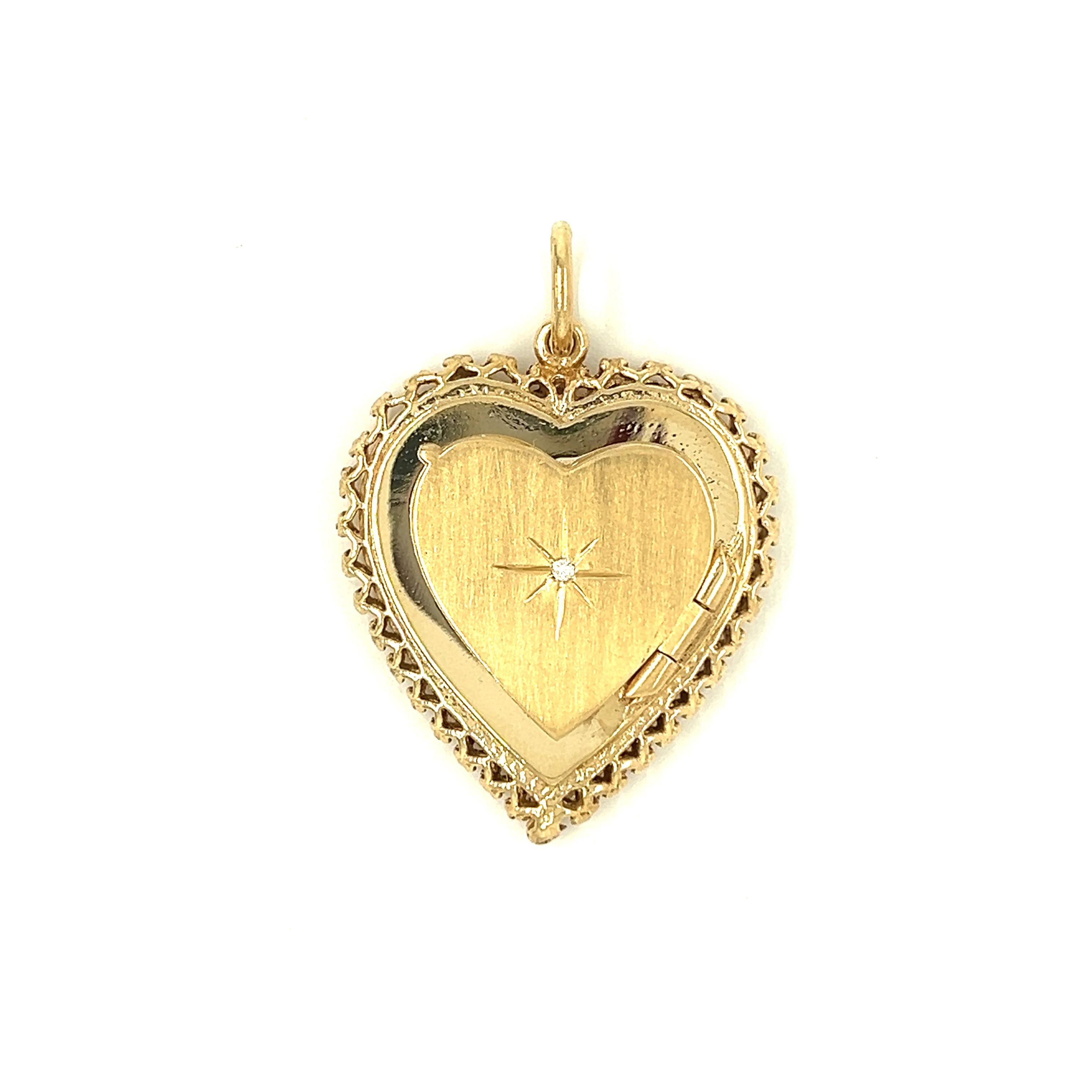 Vintage Diamond Heart 14k Gold Locket