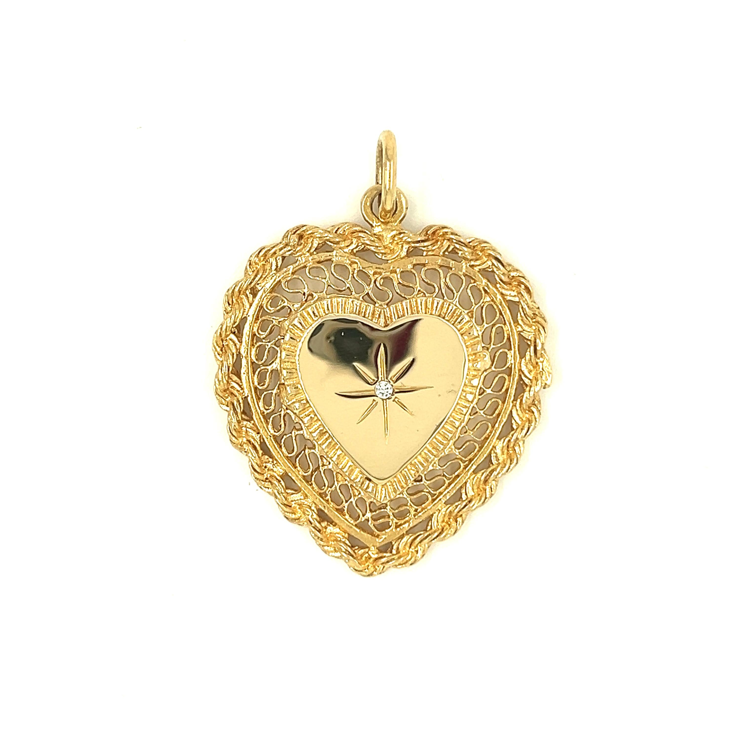 Vintage Diamond Heart 14k Gold Locket