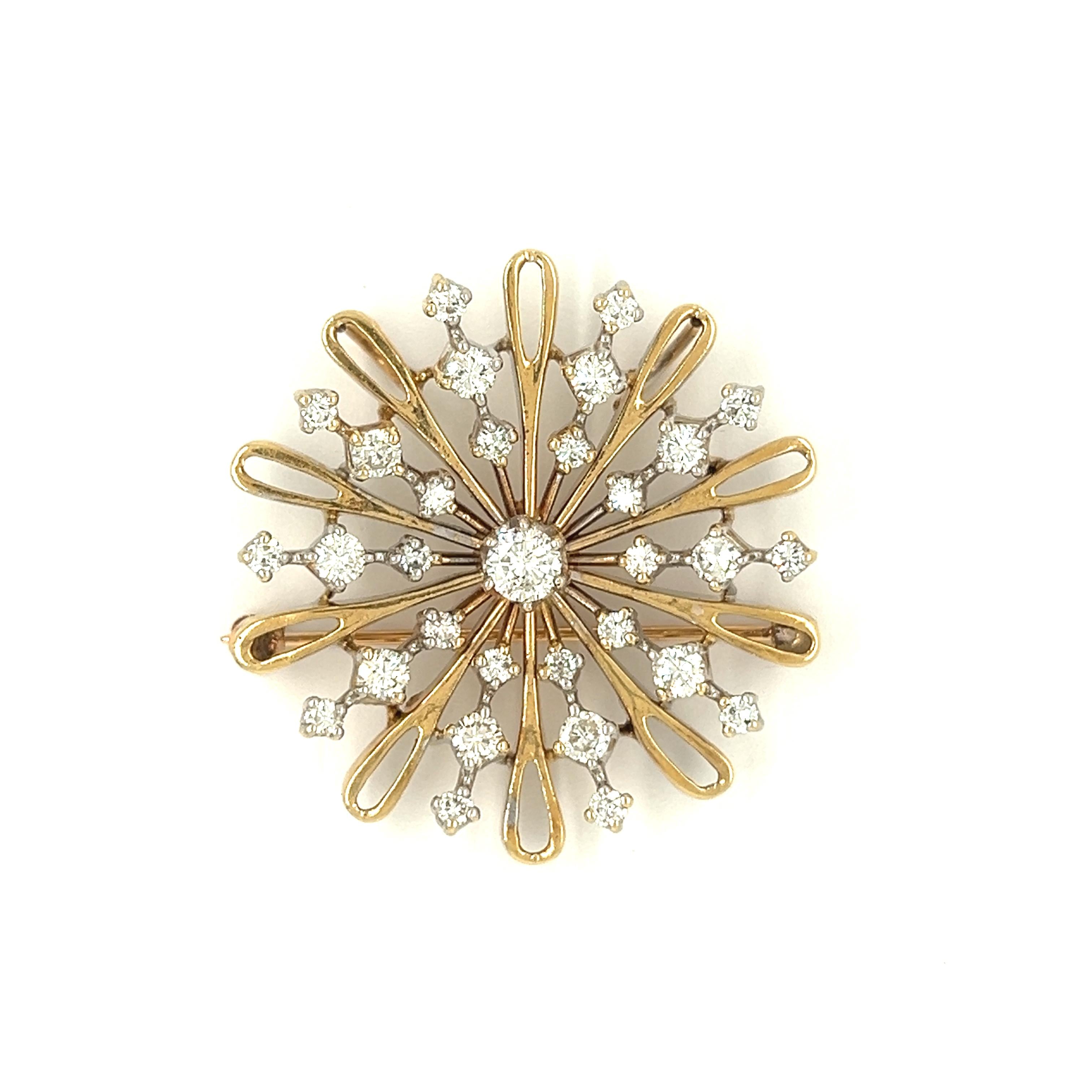 Vintage 14k Gold Diamond Sunburst Pendant