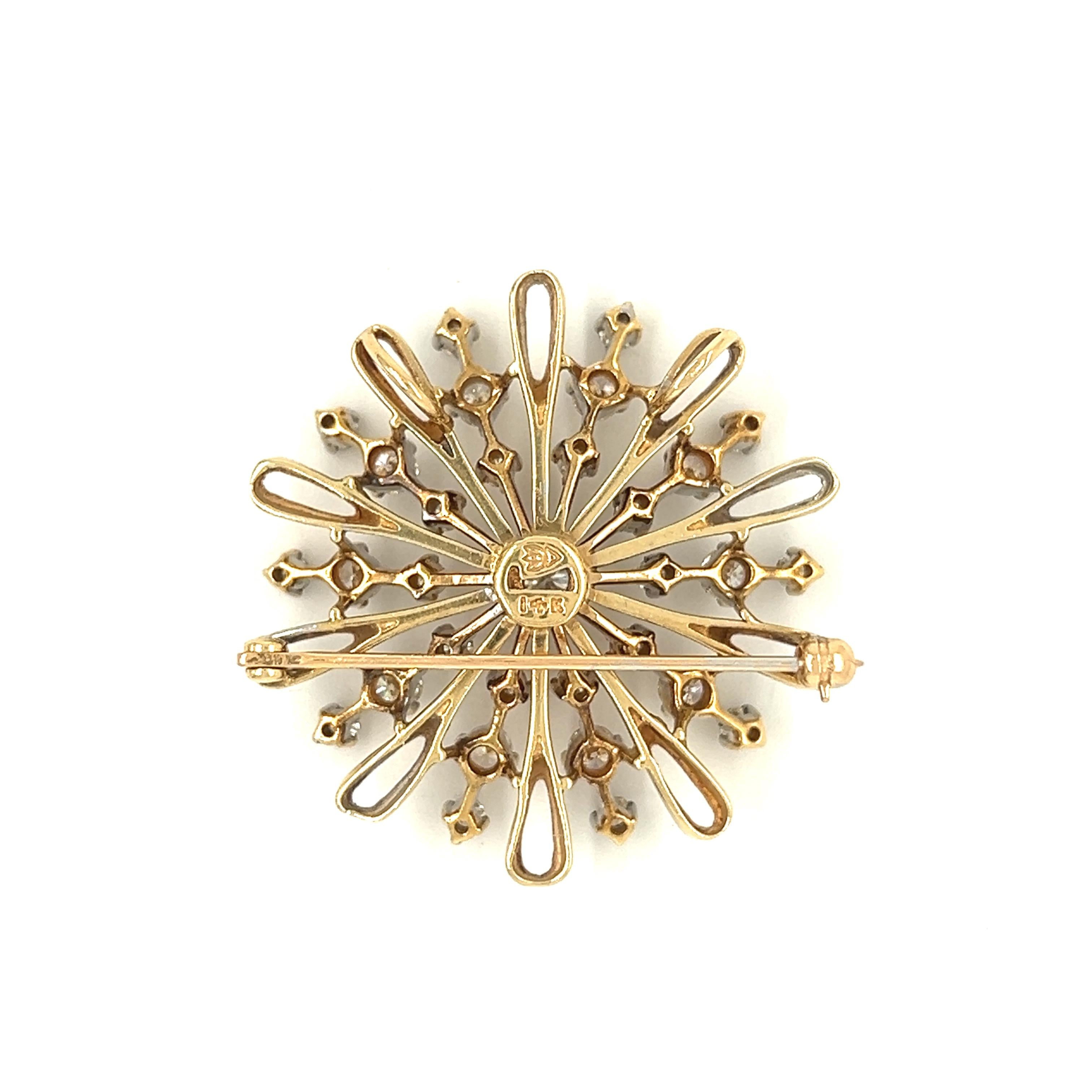 Vintage 14k Gold Diamond Sunburst Pendant