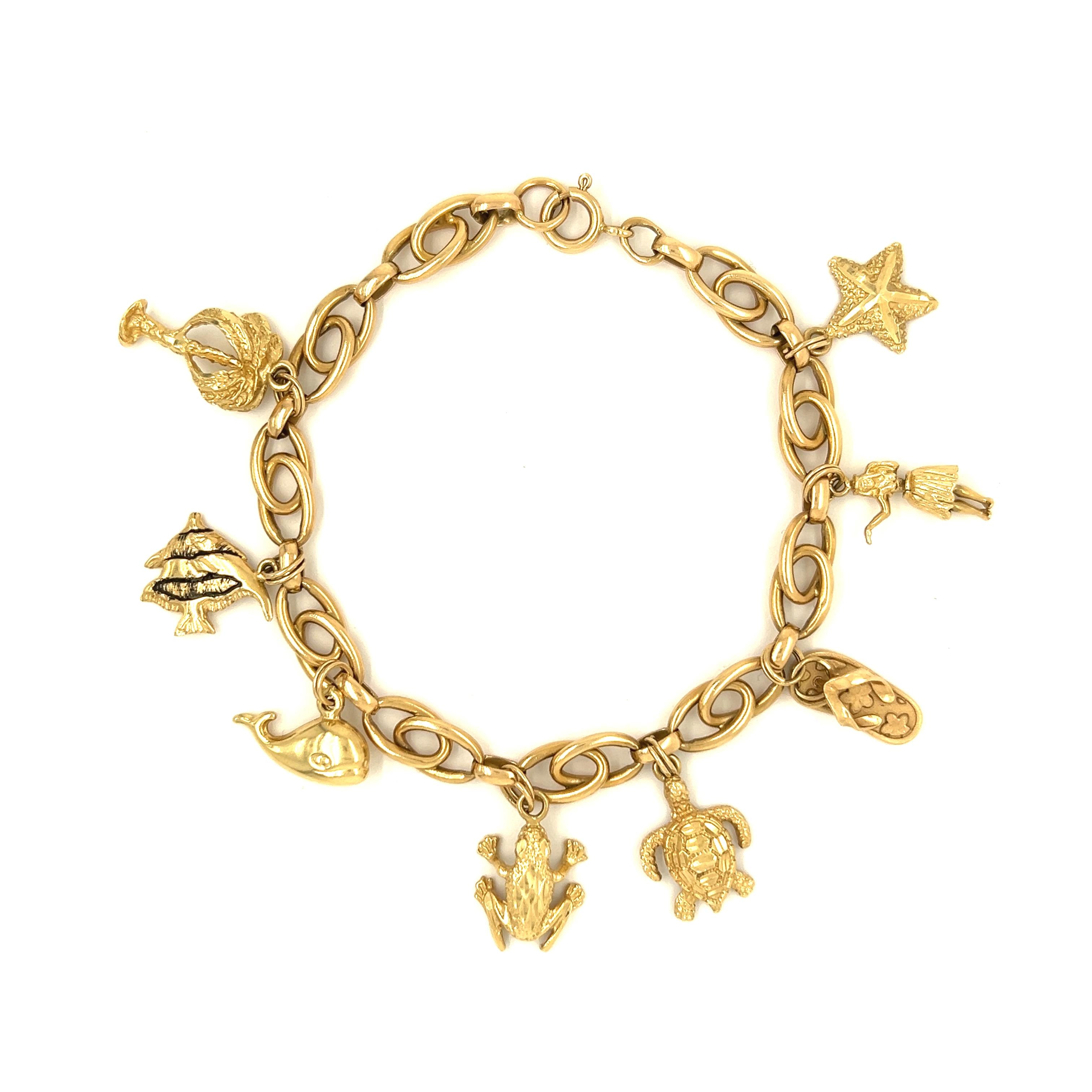 Vintage 7.5" 14k Gold Nautical Charm Bracelet