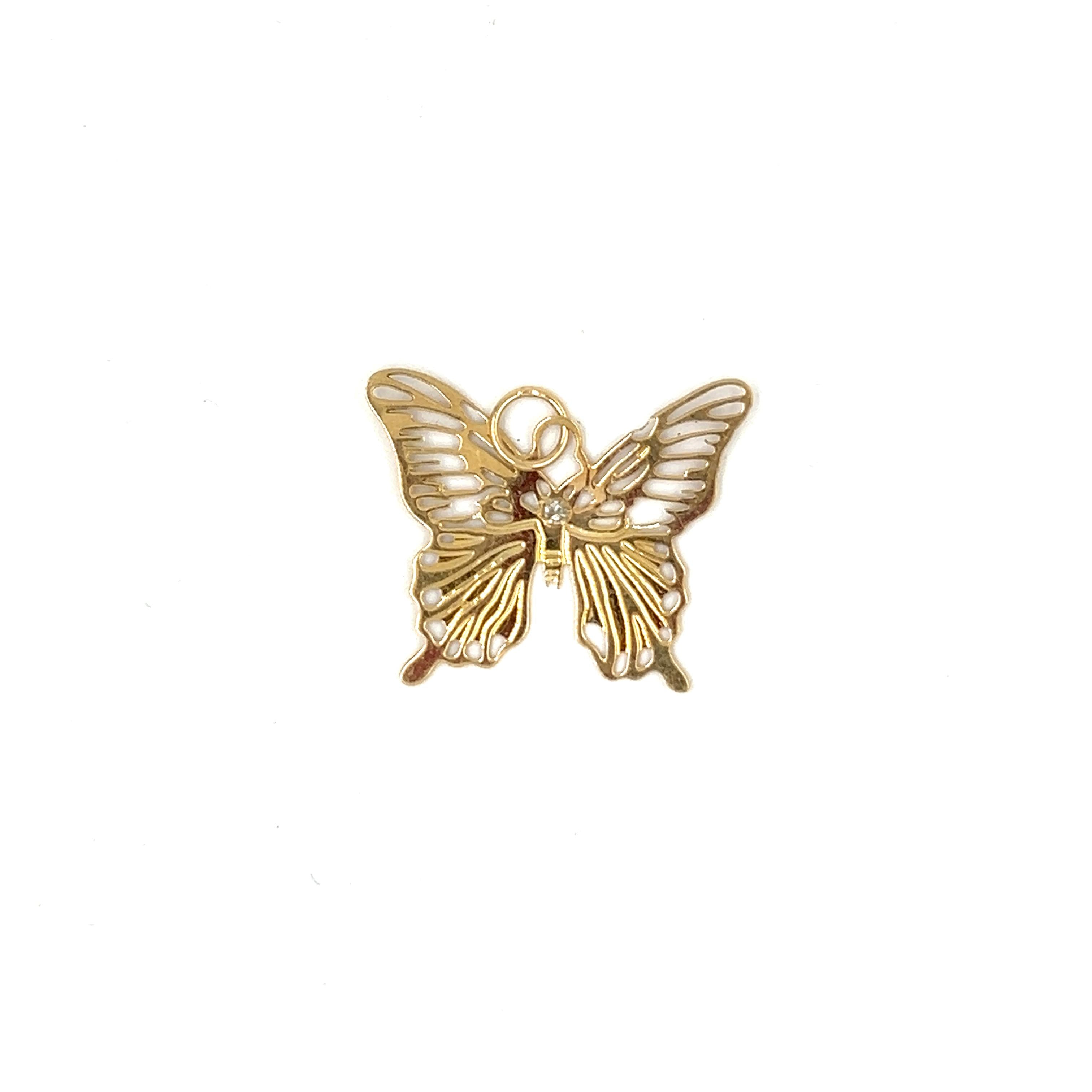 Vintage 14K Gold Diamond Butterfly Charm