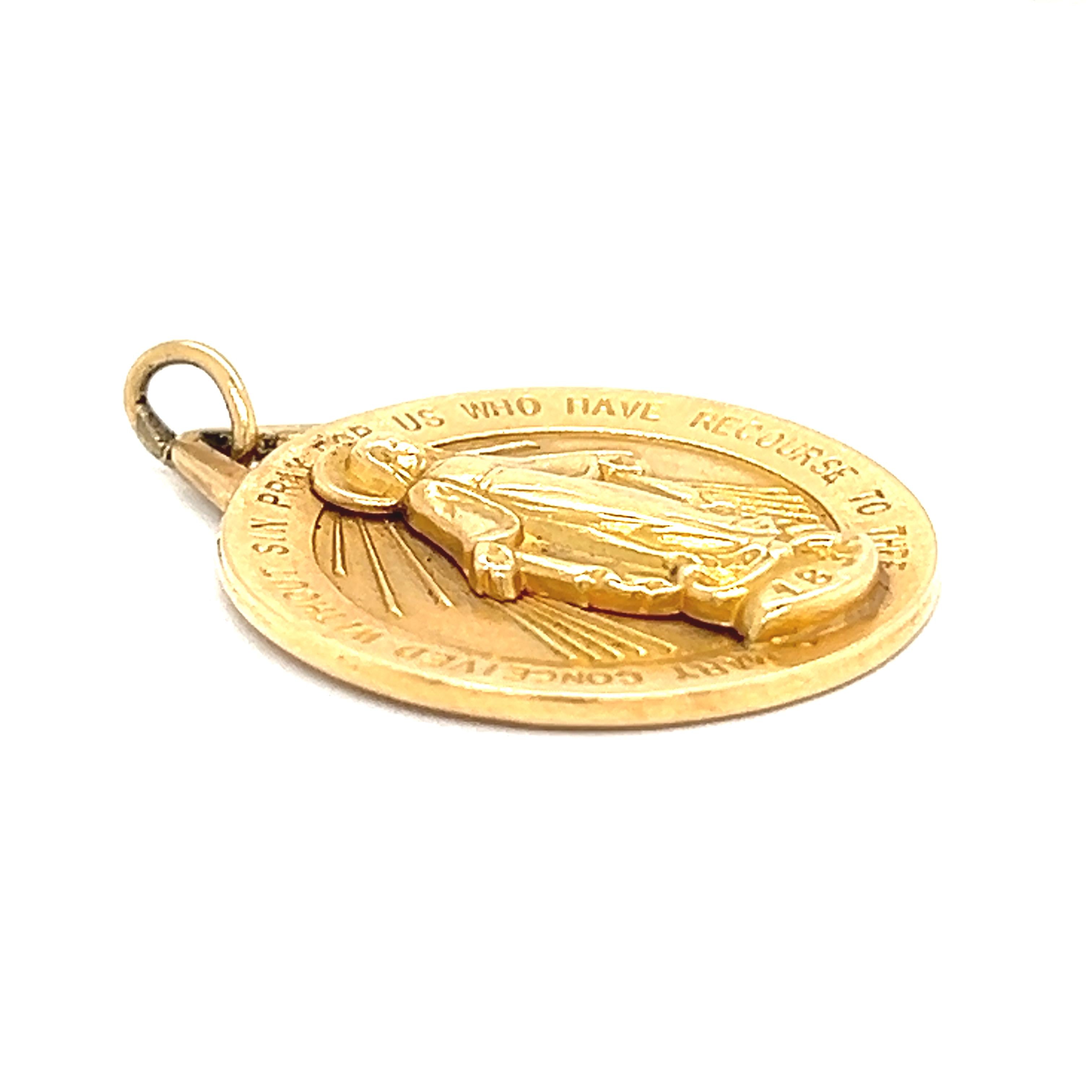 Vintage 14k Gold Miraculous Medal Charm