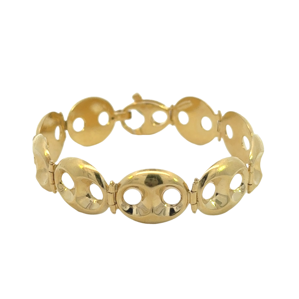 14k Yellow Gold Vintage Puffed Mariner Link Bracelet