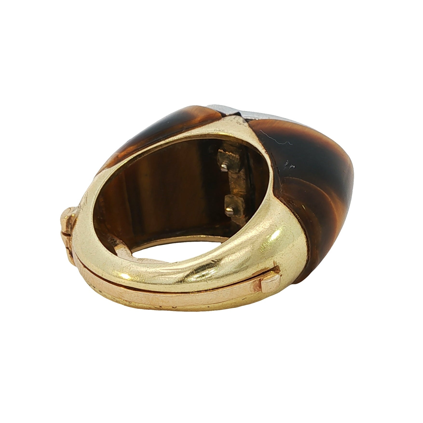 Vintage 18k Gold Tiger’s Eye Heart Ring with Pavé Diamonds