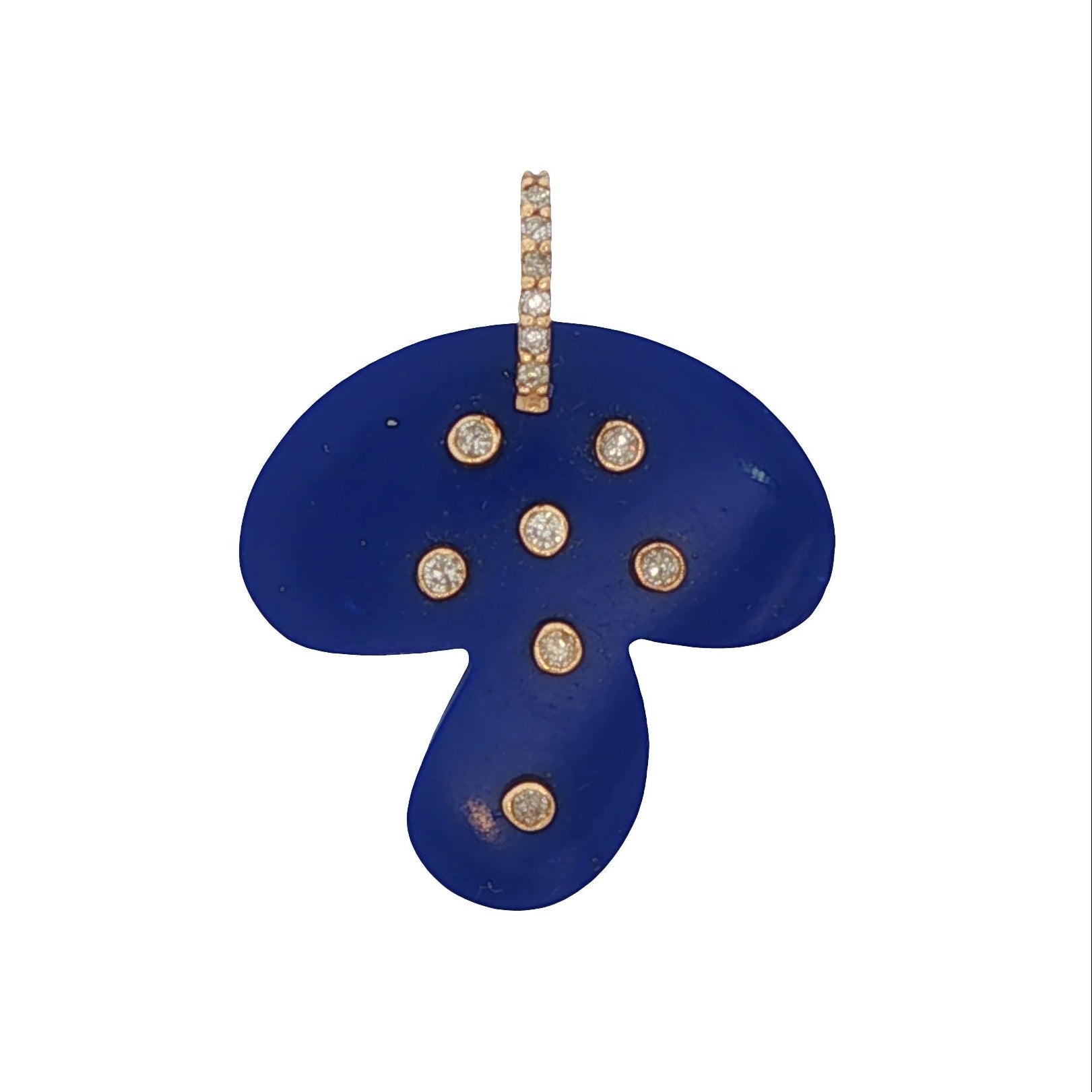14k Yellow Gold Diamond Lapis Mushroom Charm