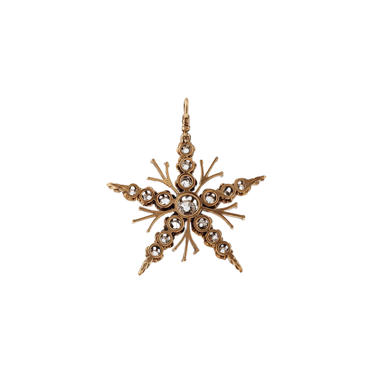 18k Yellow Gold Victorian Old Mines Cut Diamond Snowflake Charm