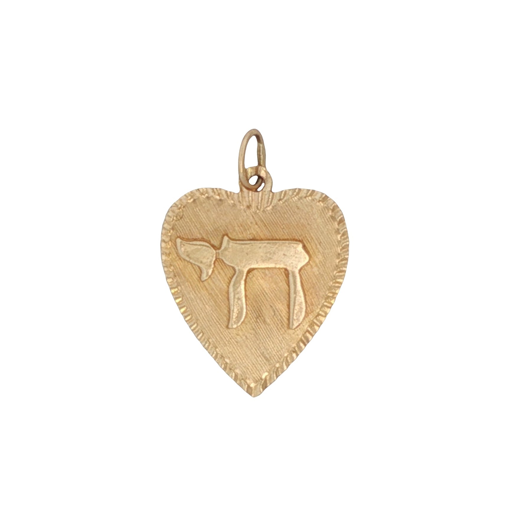 14k Yellow Gold Hebrew Chai Heart Charm