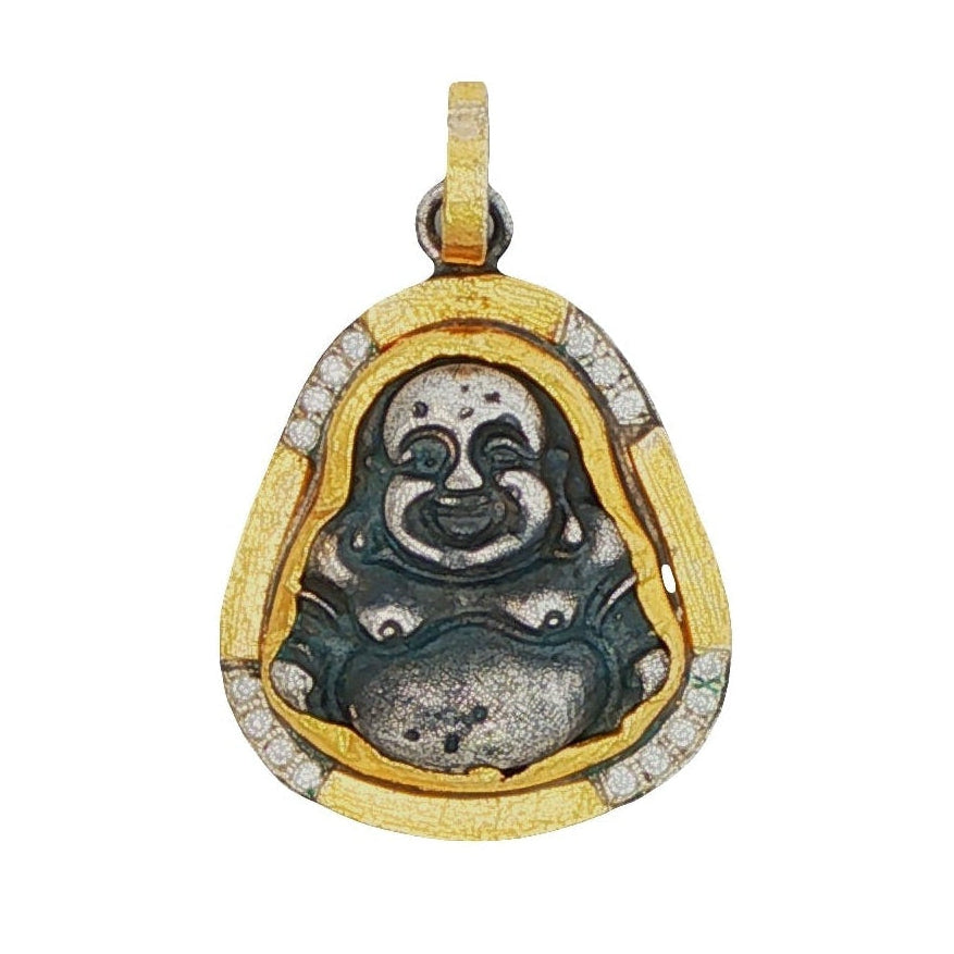 24k Yellow Gold Silver Diamond Buddha Charm