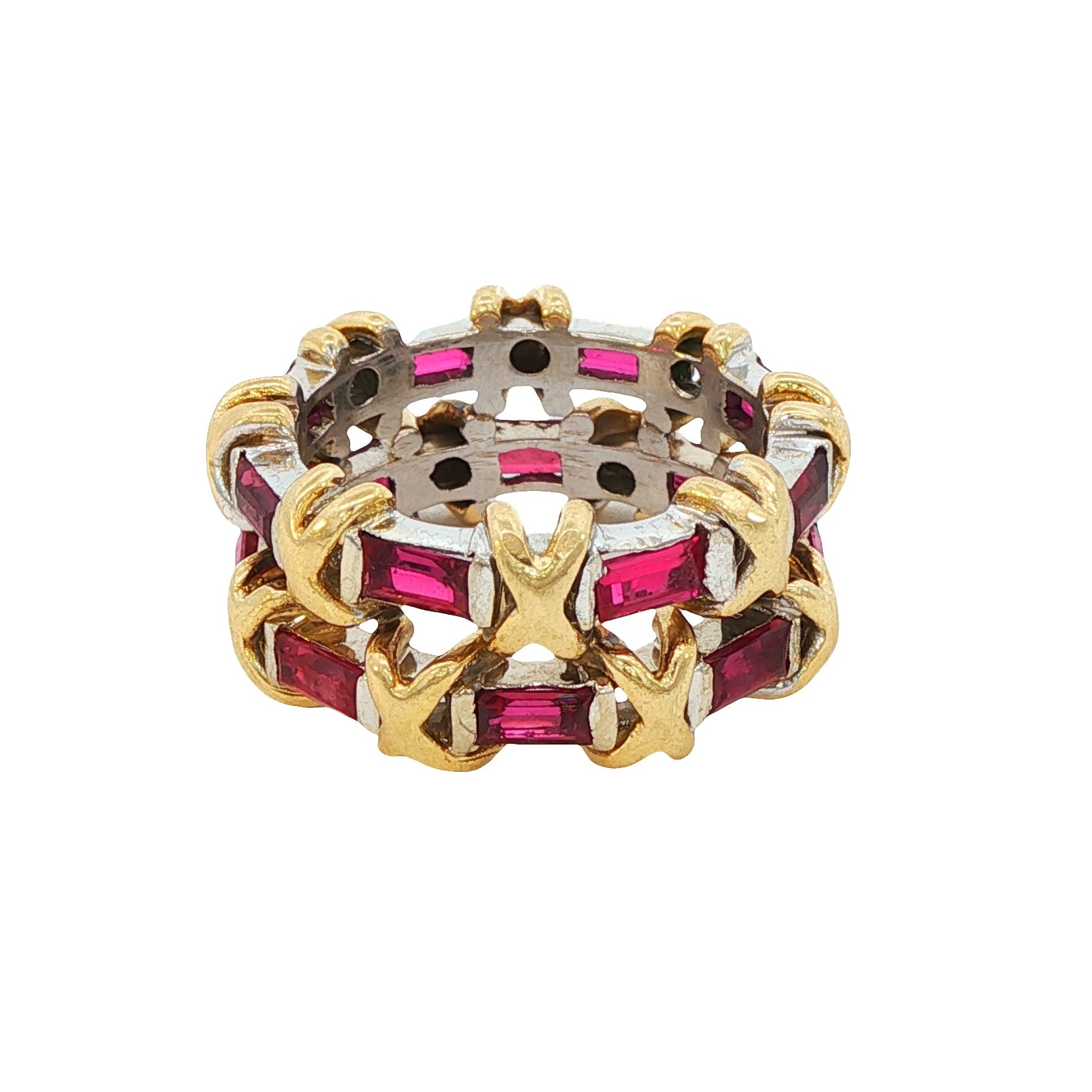Vintage 18K Gold Ruby Eternity Ring with Baguette-Cut Rubies