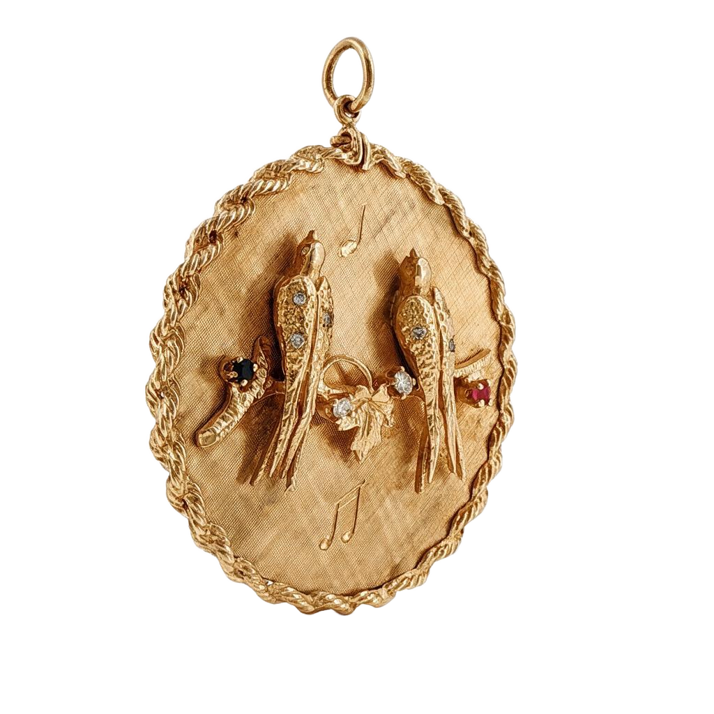 14k Yellow Gold Vintage Musical Birds Charm