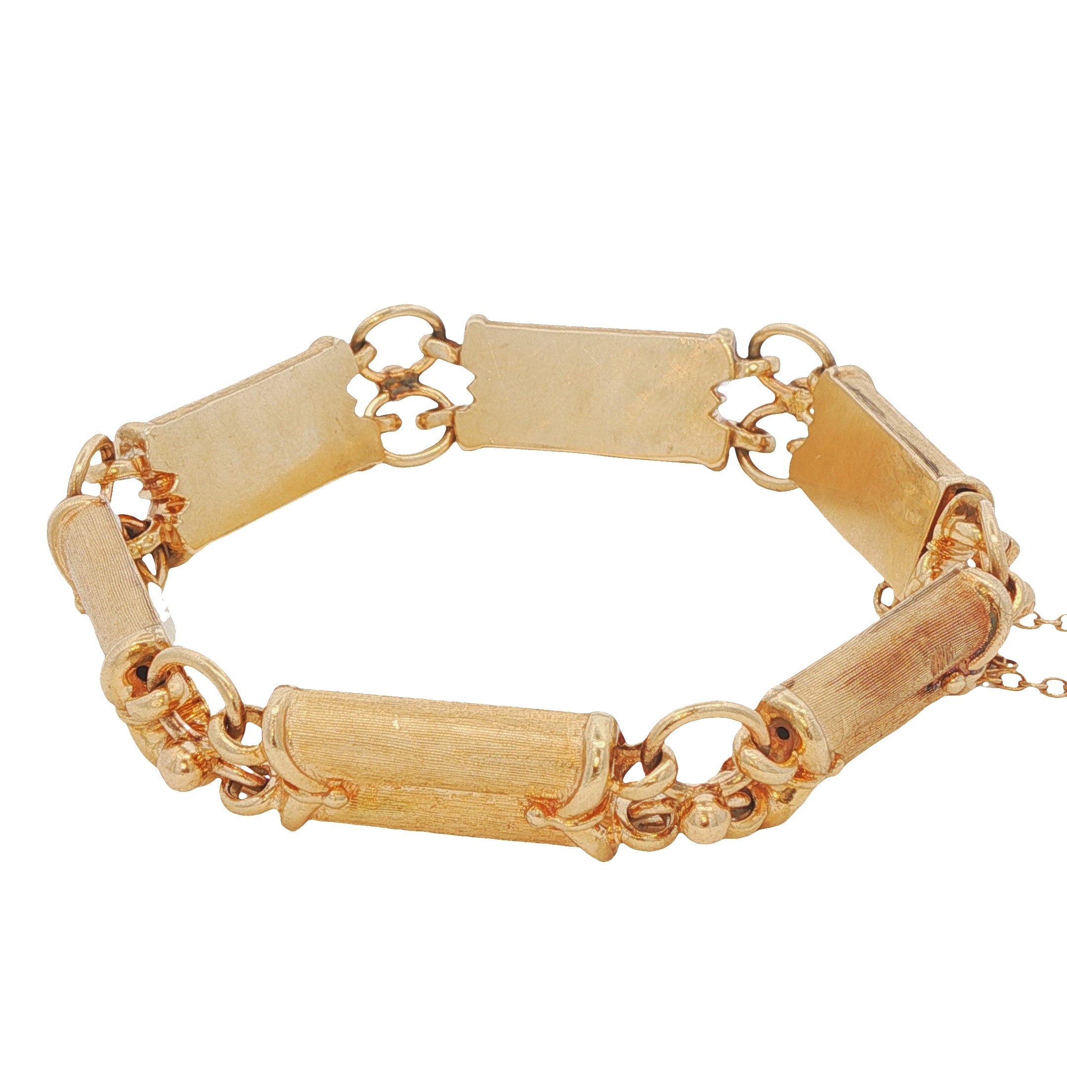 14k Gold Textured Bar Link Charm Bracelet