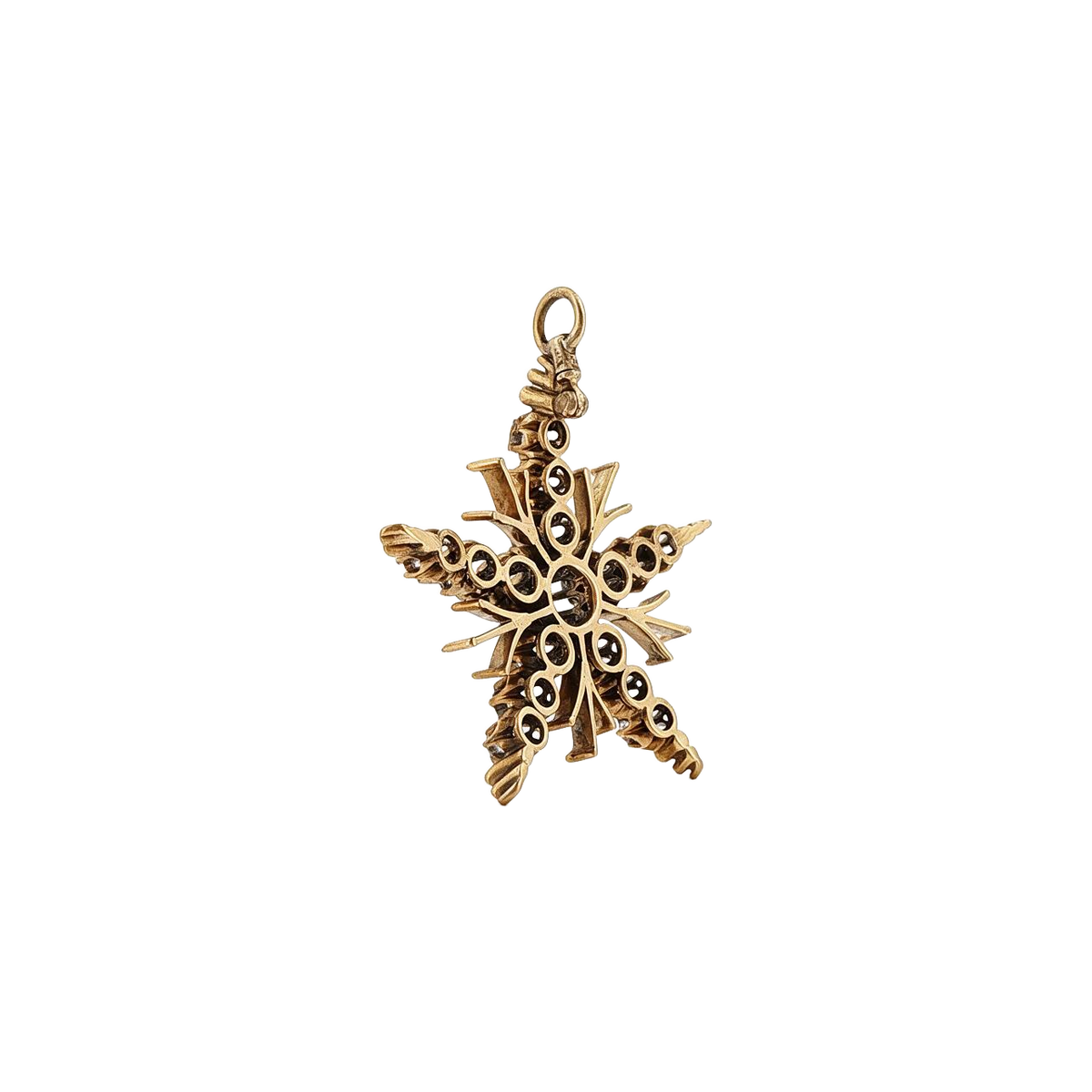 18k Yellow Gold Victorian Old Mines Cut Diamond Snowflake Charm