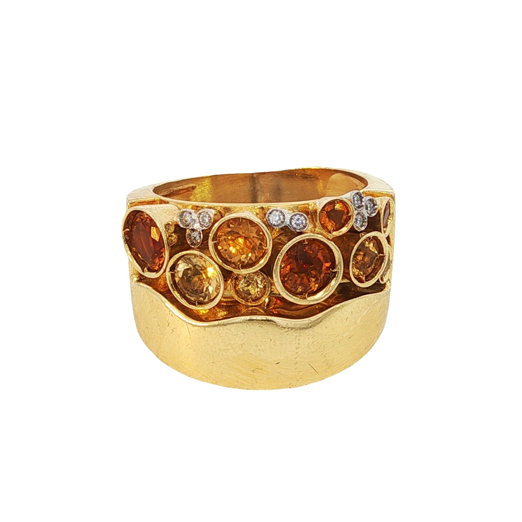 18k Yellow Gold Vintage Madeira Topaz Diamond Band Ring