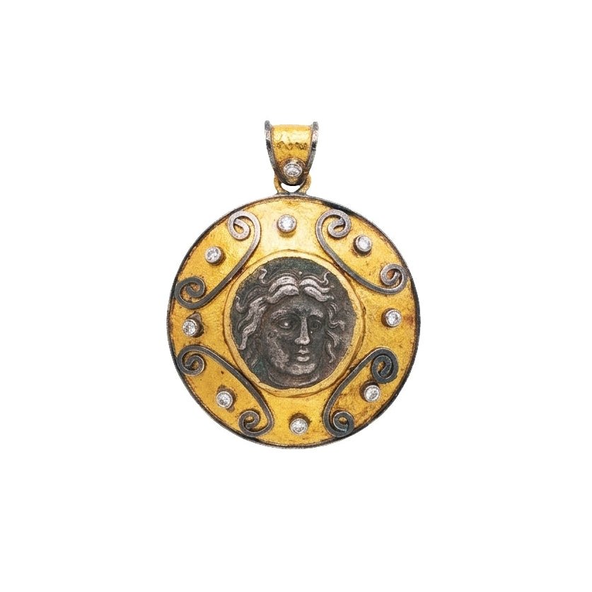 24k Yellow Gold Silver Diamond Apollo Charm Pendant