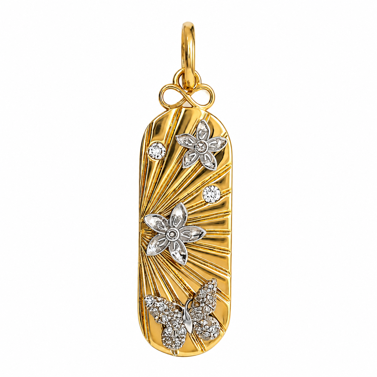 14k Yellow Gold Diamond Butterfly Flower Openable ClaspTag Charm
