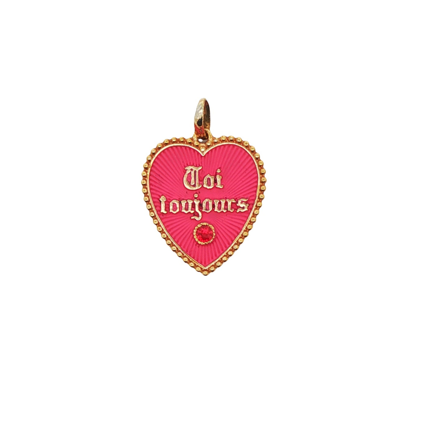 18k Yellow Gold Pink Enamel 1970s Vintage Toi Toujours French Heart Charm
