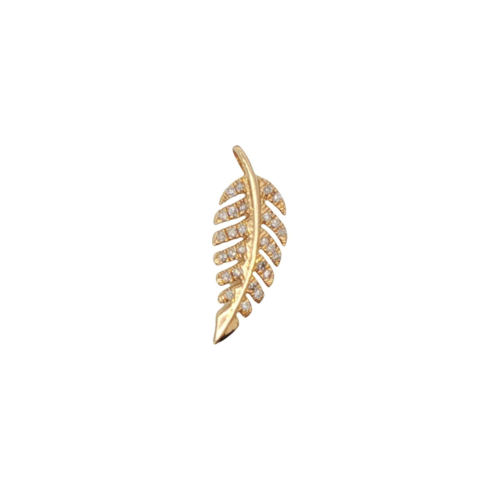 14k Yellow Gold Diamond Feather Charm