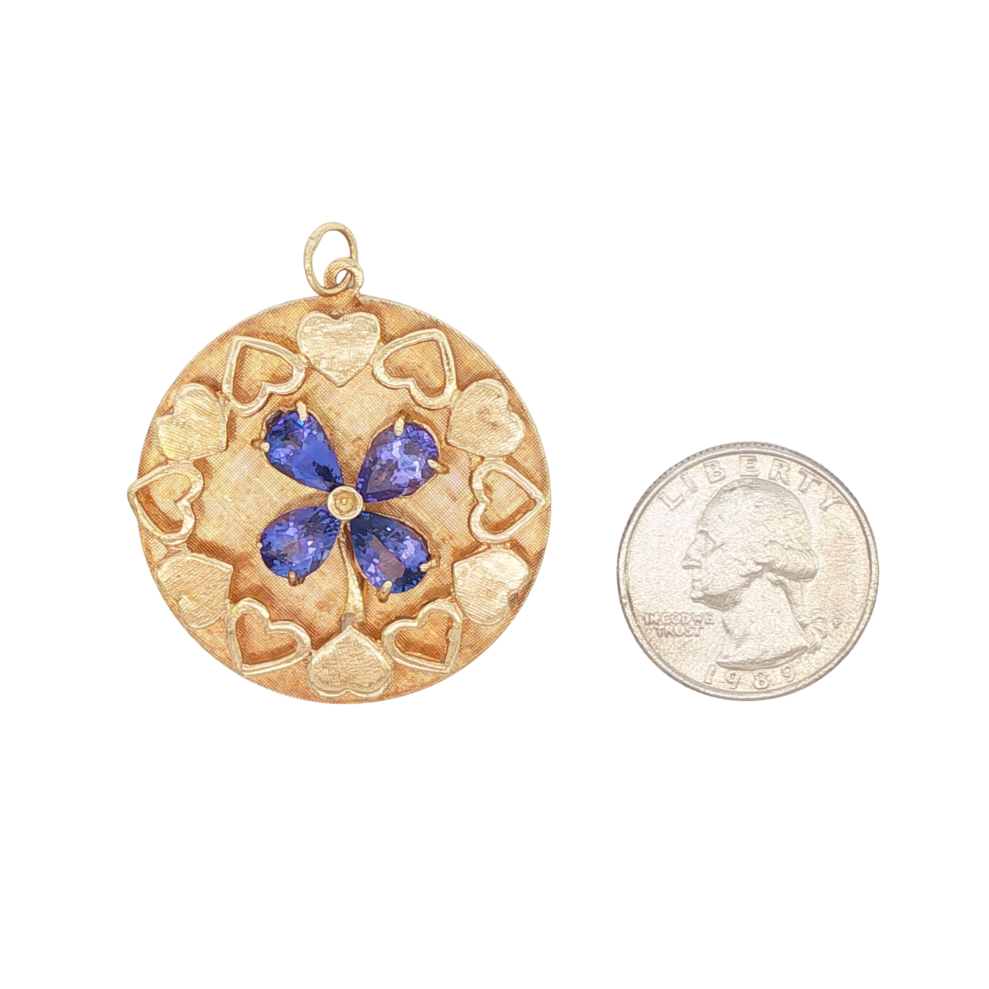 14k Yellow Gold Vintage Tanzanite Clover Charm